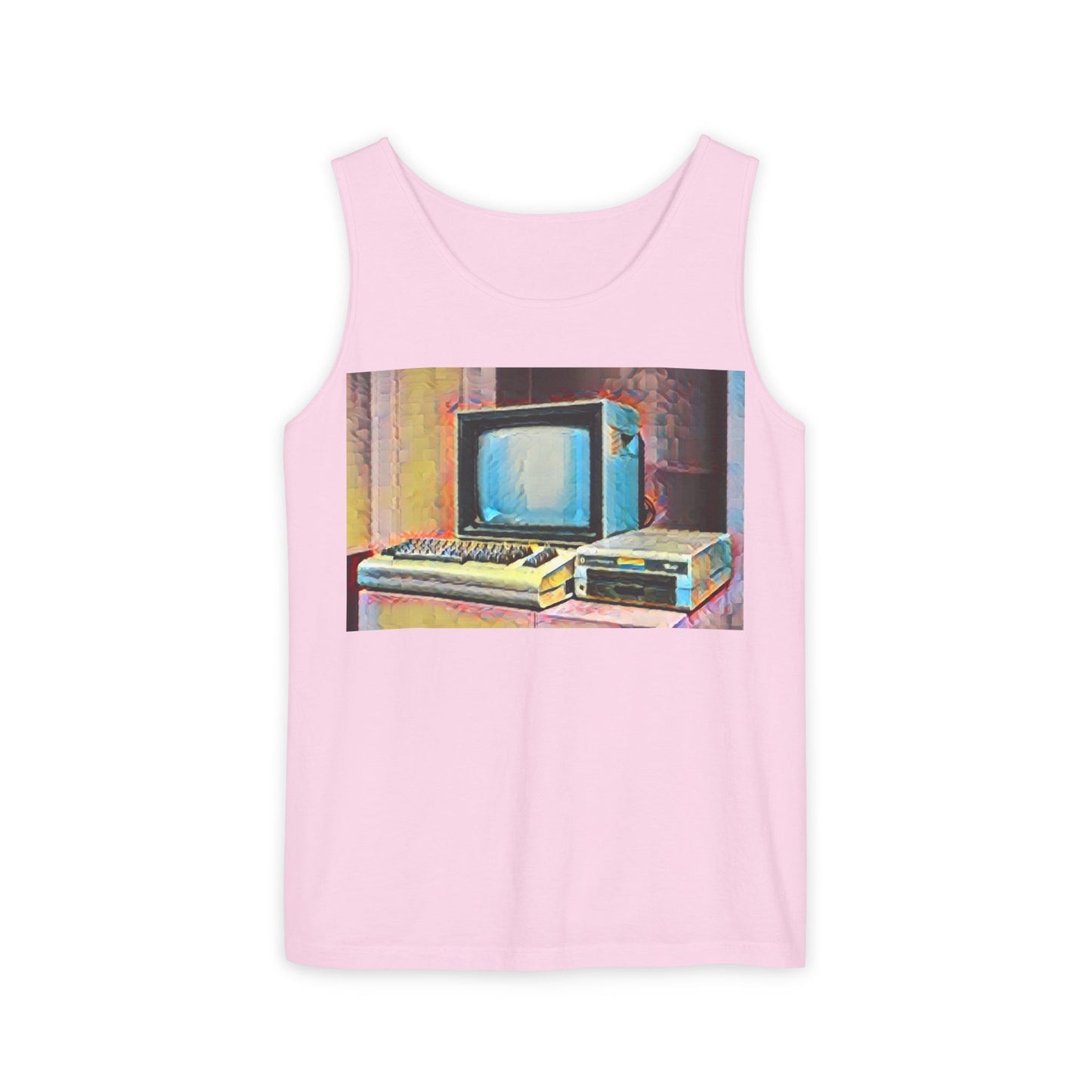 Classic 8 bit home computer inspired Tank Top | Spray Art Color | Unisex Retro Graphic Tee for Tech Lovers, Summer Fashion, Gift for Nerds, Festival Wear, 80s Style