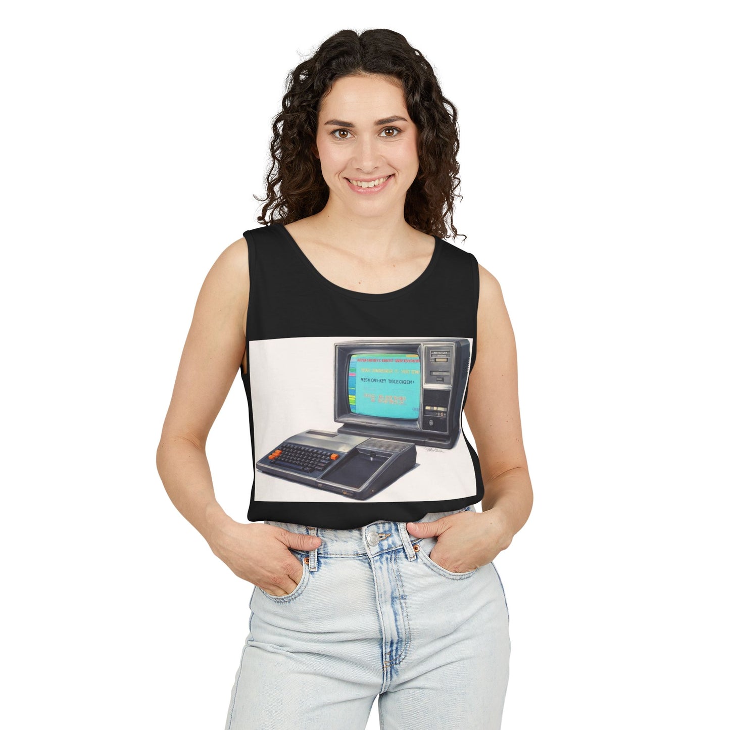 TI-99/4A Home Computer Inspired Tank Top | Mosaic Art Color | Unisex Retro Graphic Tee for Tech Lovers, Summer Fashion, Gift for Nerds, Festival Wear, 80s Style