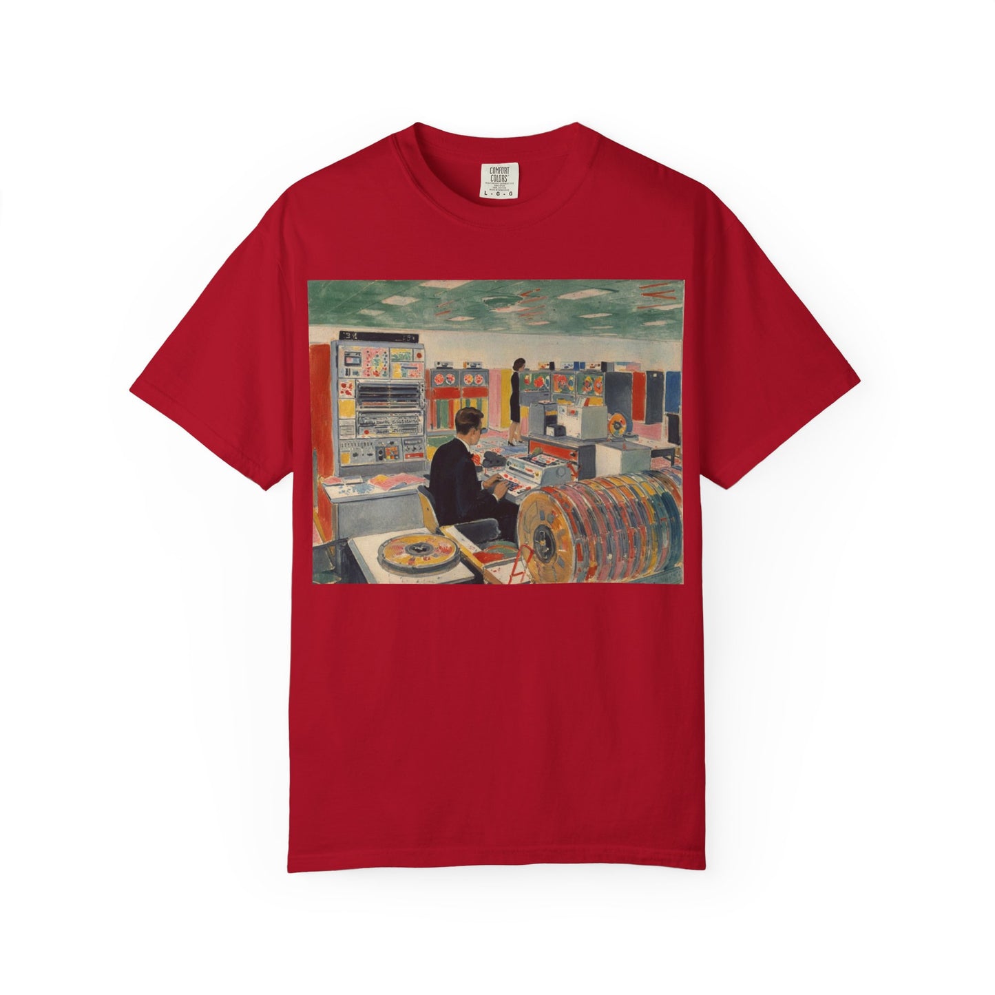 Classic Mainframe Computer T-Shirt with control panel on back - Modern Art Color