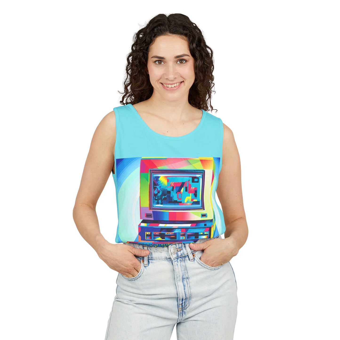 Classic business machine inspired Tank Top | Multi-Color Art | Unisex Retro Graphic Tee for Tech Lovers, Summer Fashion, Gift for Nerds, Festival Wear, 80s Style
