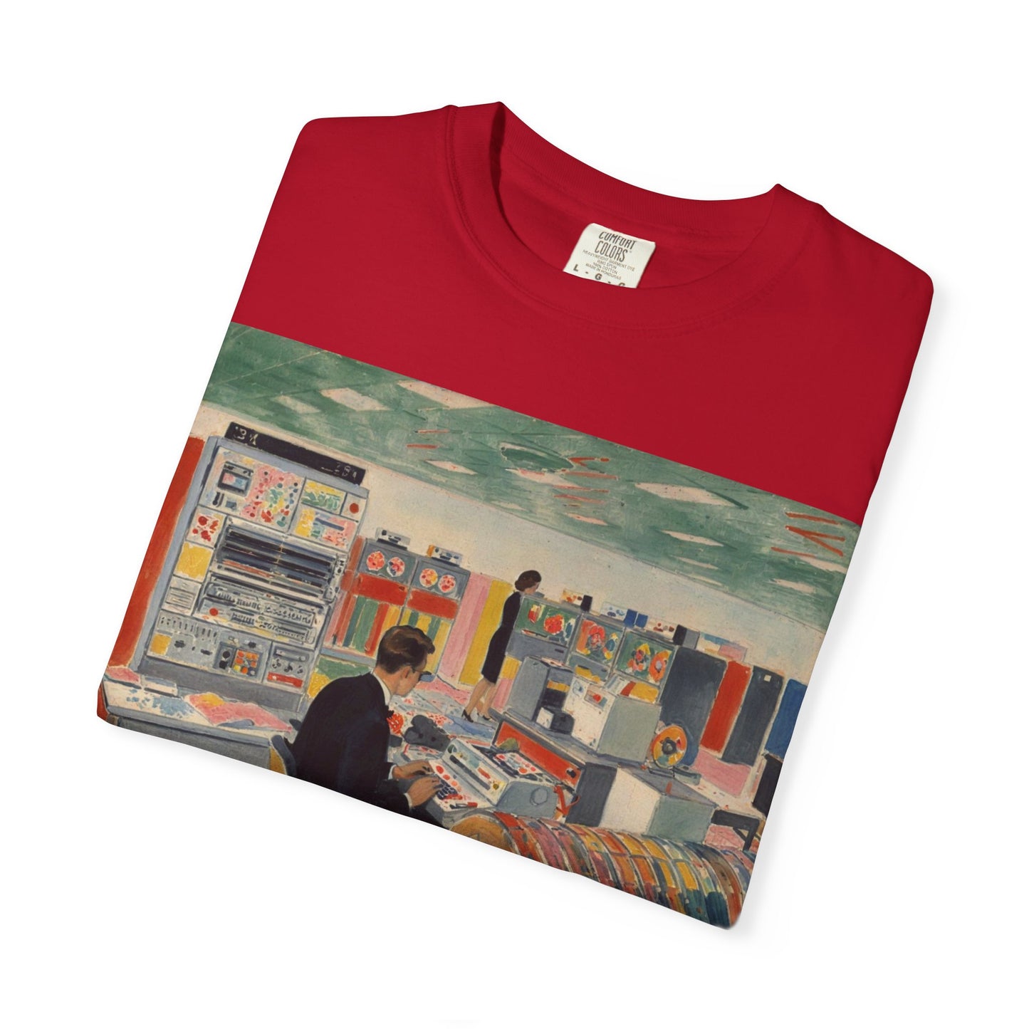 Classic Mainframe Computer T-Shirt with control panel on back - Modern Art Color