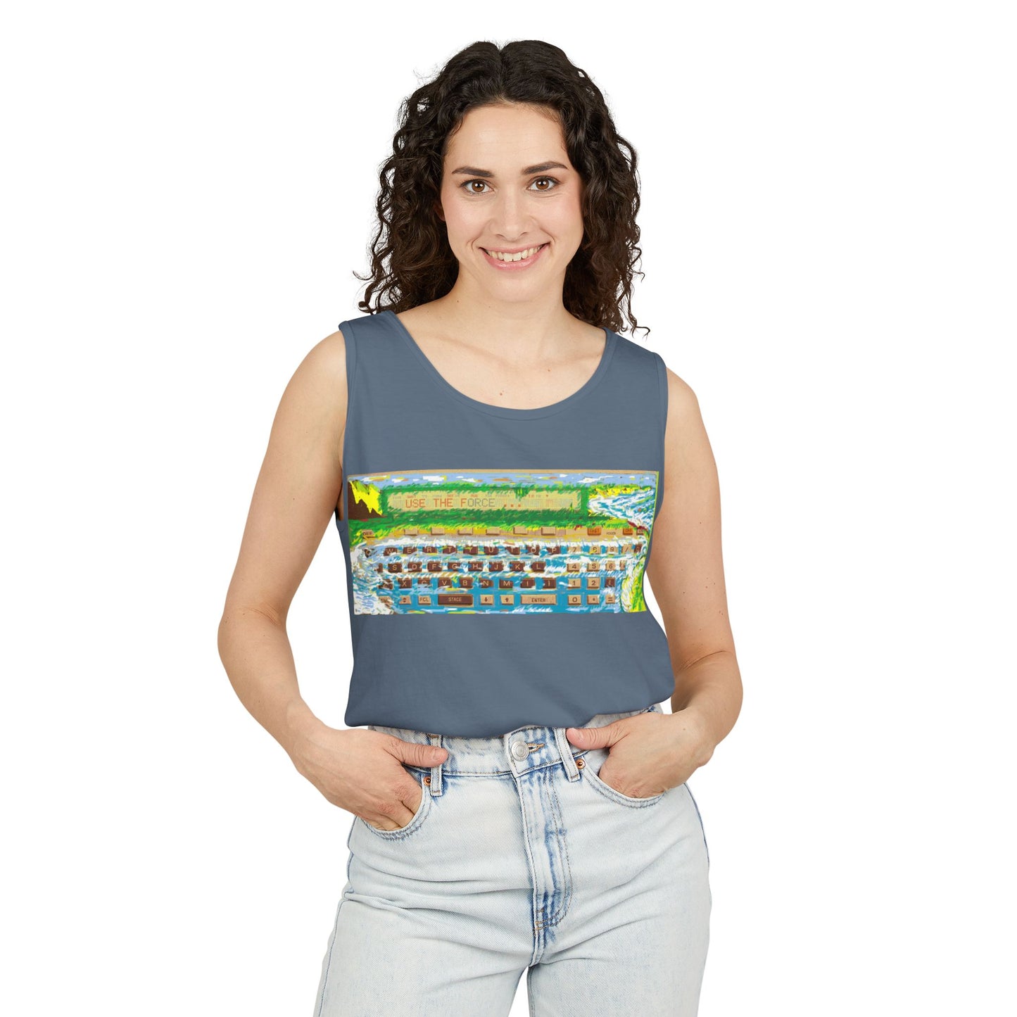 Pocket Computer Inspired Tank Top | Unisex Retro Graphic Tee for Tech Lovers, Summer Fashion, Gift for Nerds, Festival Wear, 80s Style