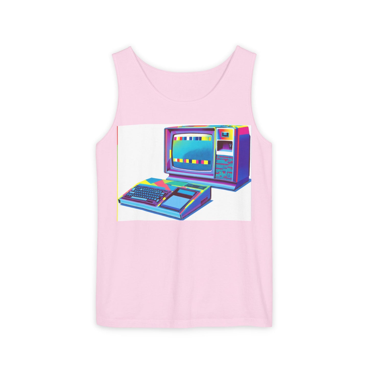 TI-99/4A Home Computer Inspired Tank Top | Multi-Color Modern Art | Unisex Retro Graphic Tee for Tech Lovers, Summer Fashion, Gift for Nerds, Festival Wear, 80s Style