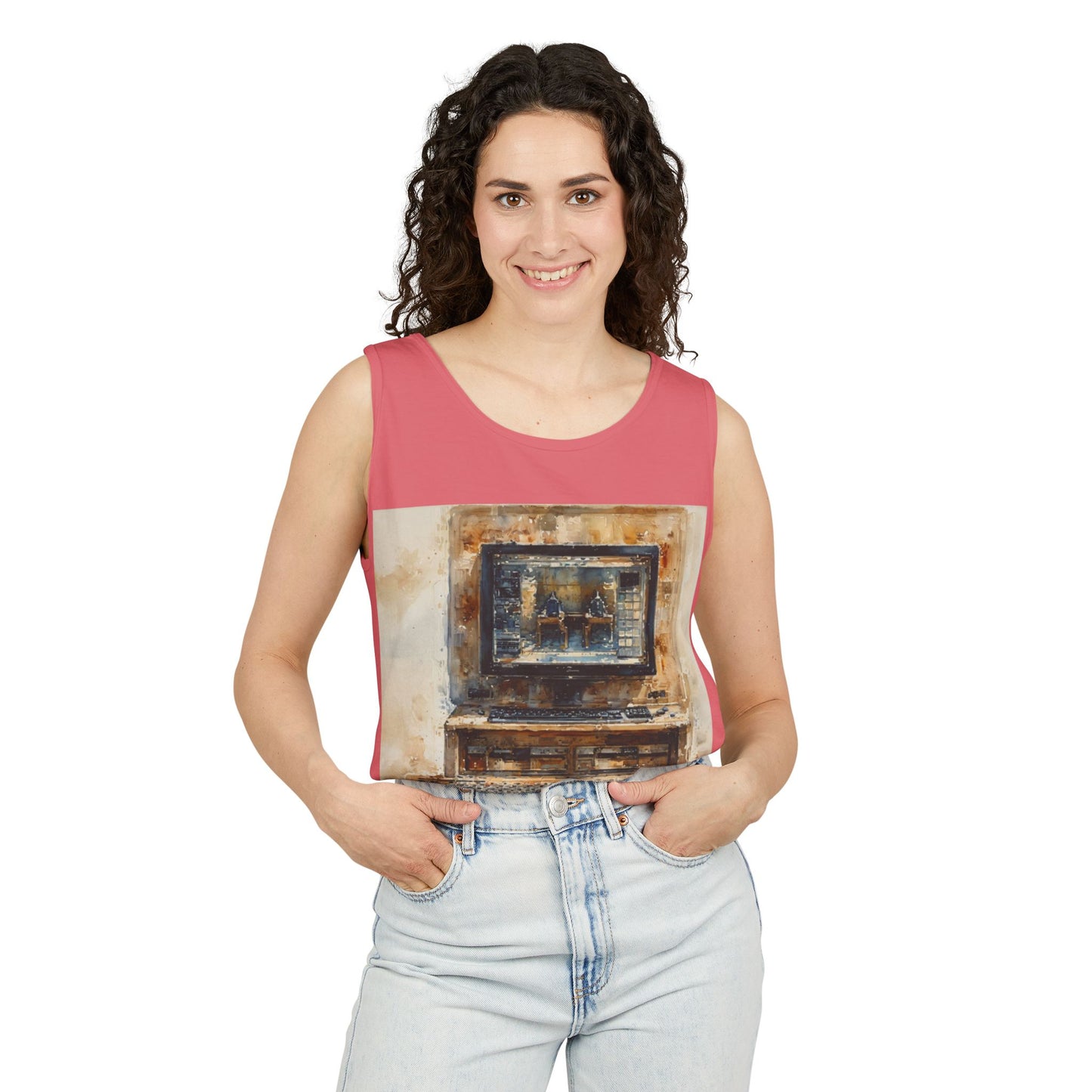 Classic business machine inspired Tank Top | Paint Art | Unisex Retro Graphic Tee for Tech Lovers, Summer Fashion, Gift for Nerds, Festival Wear, 80s Style