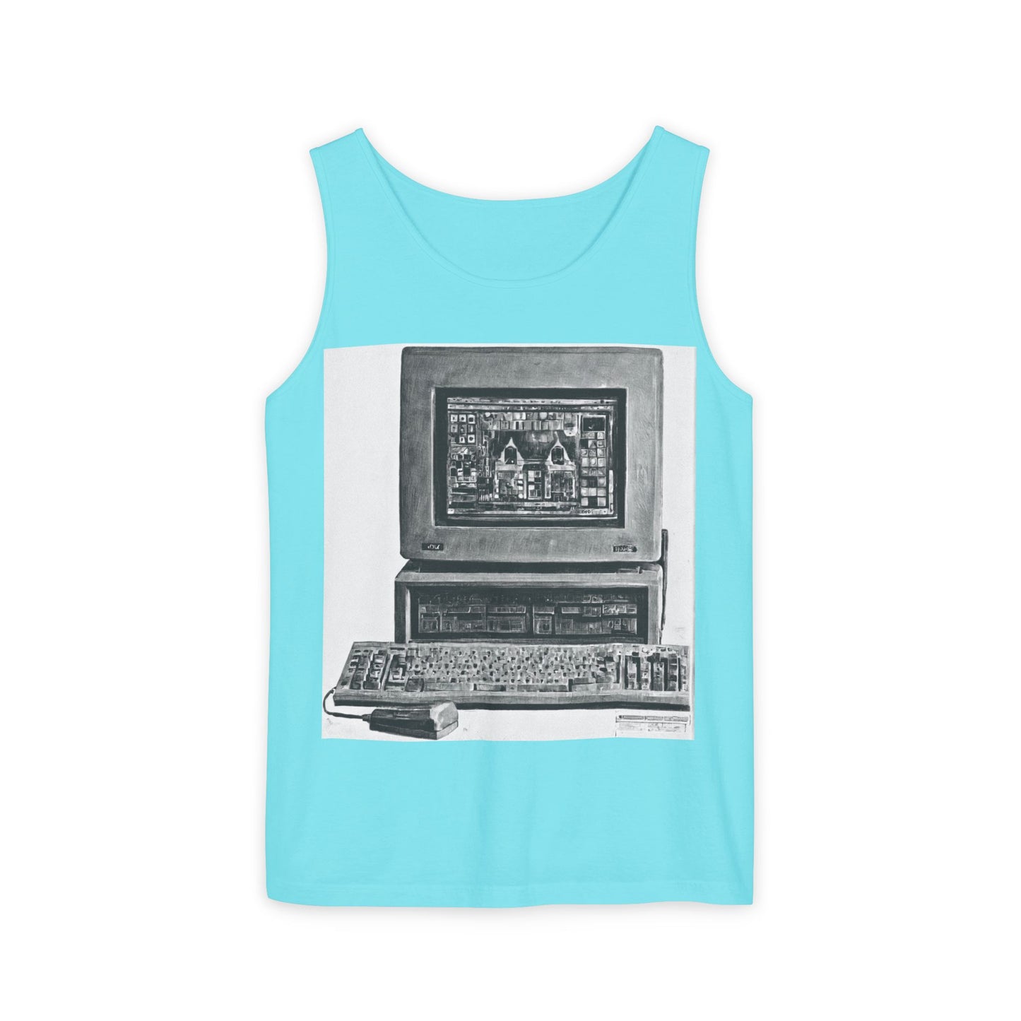 Classic business machine inspired Tank Top | Monochrome Art | Unisex Retro Graphic Tee for Tech Lovers, Summer Fashion, Gift for Nerds, Festival Wear, 80s Style