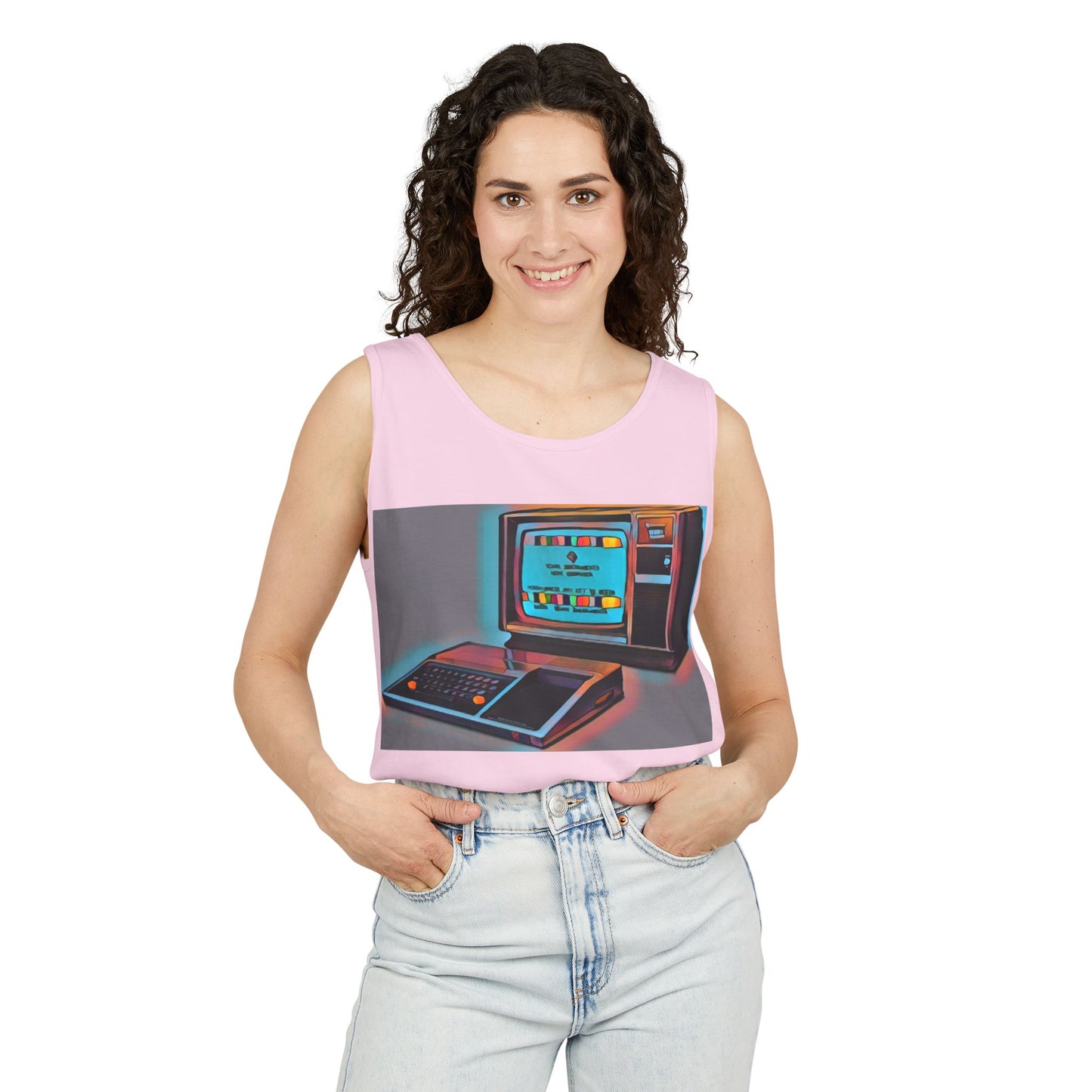 TI-99/4A Computer Inspired Tank Top | Print Art Color | Unisex Retro Graphic Tee for Tech Lovers, Summer Fashion, Gift for Nerds, Festival Wear, 80s Style