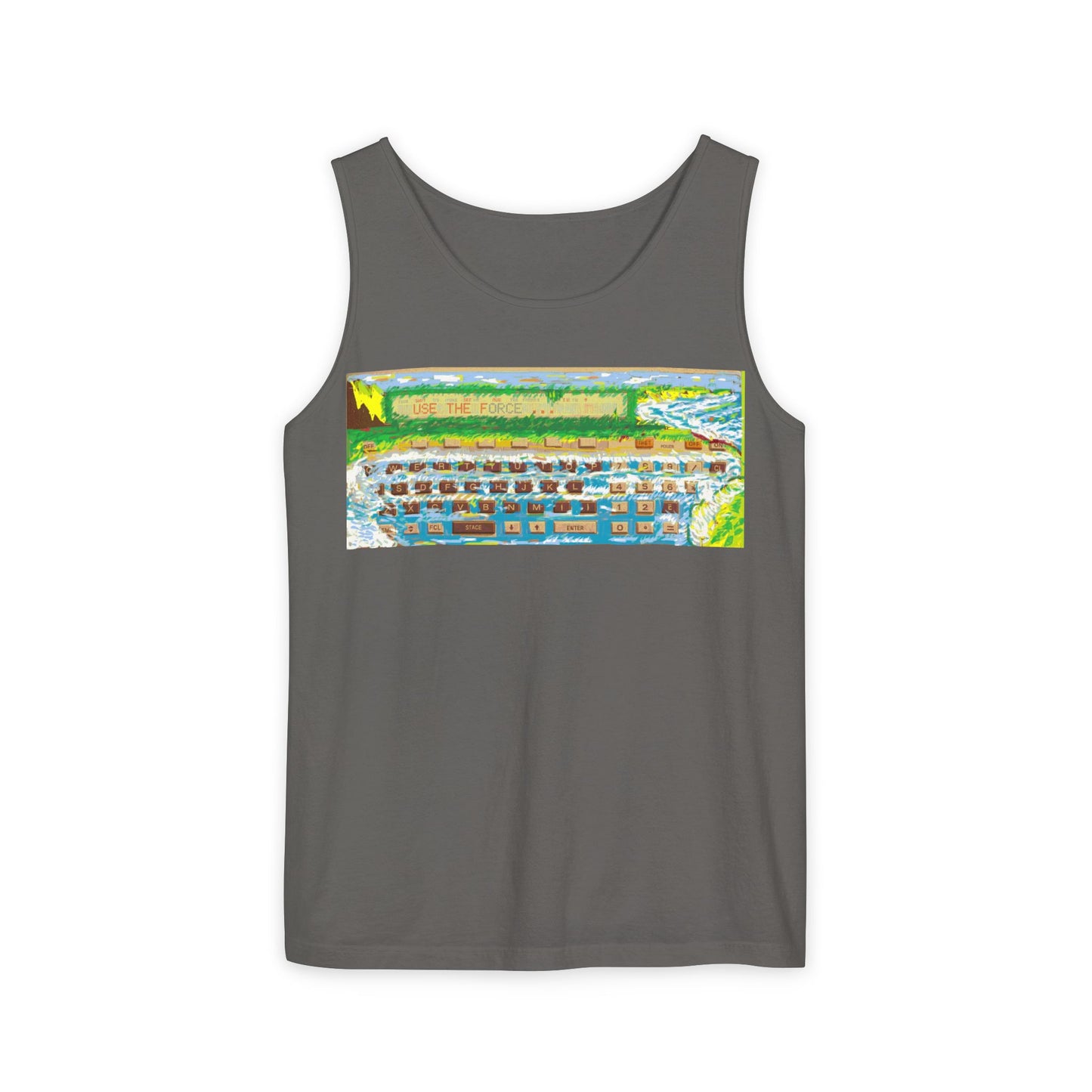 Pocket Computer Inspired Tank Top | Unisex Retro Graphic Tee for Tech Lovers, Summer Fashion, Gift for Nerds, Festival Wear, 80s Style