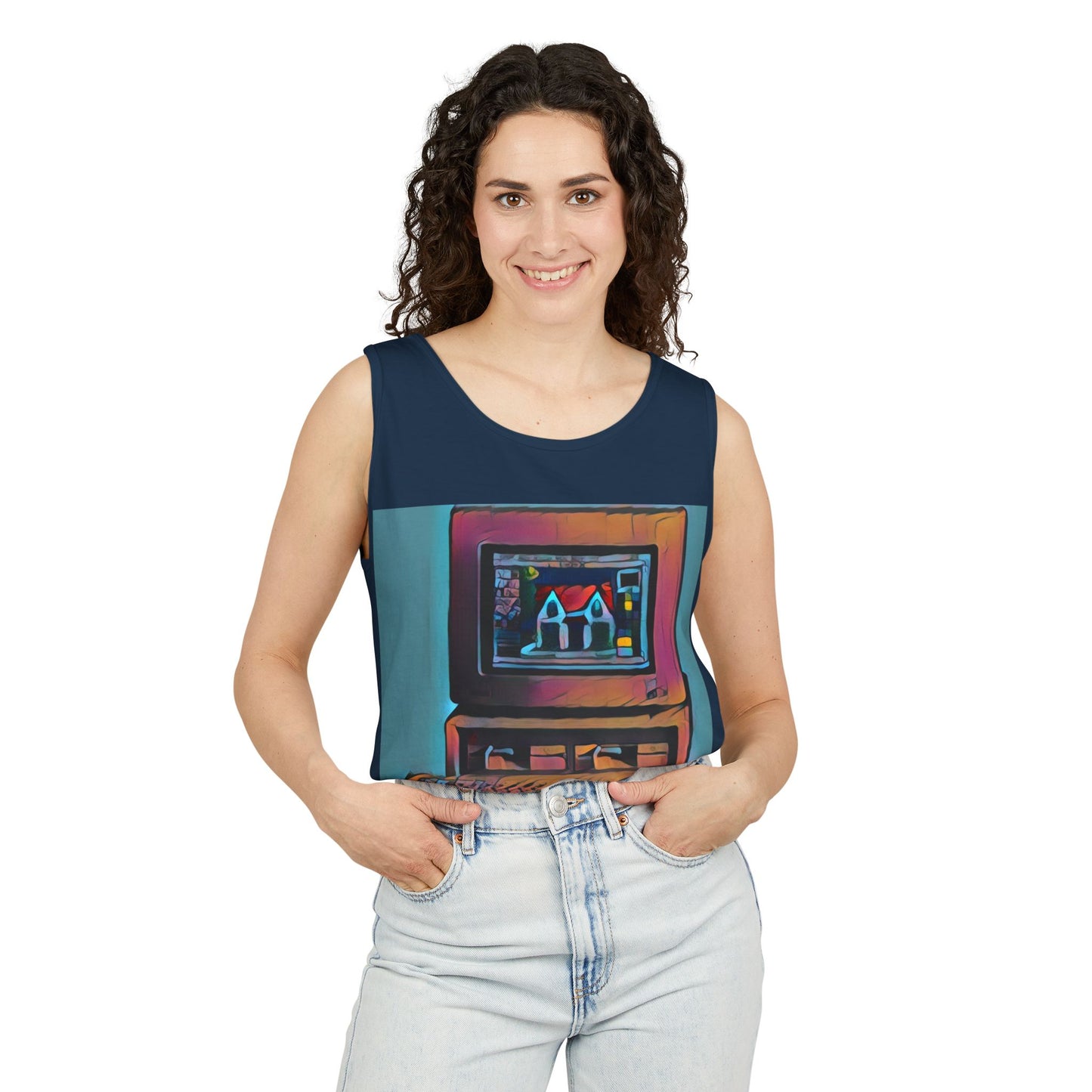 Classic business machine inspired Tank Top | Print Art Color | Unisex Retro Graphic Tee for Tech Lovers, Summer Fashion, Gift for Nerds, Festival Wear, 80s Style