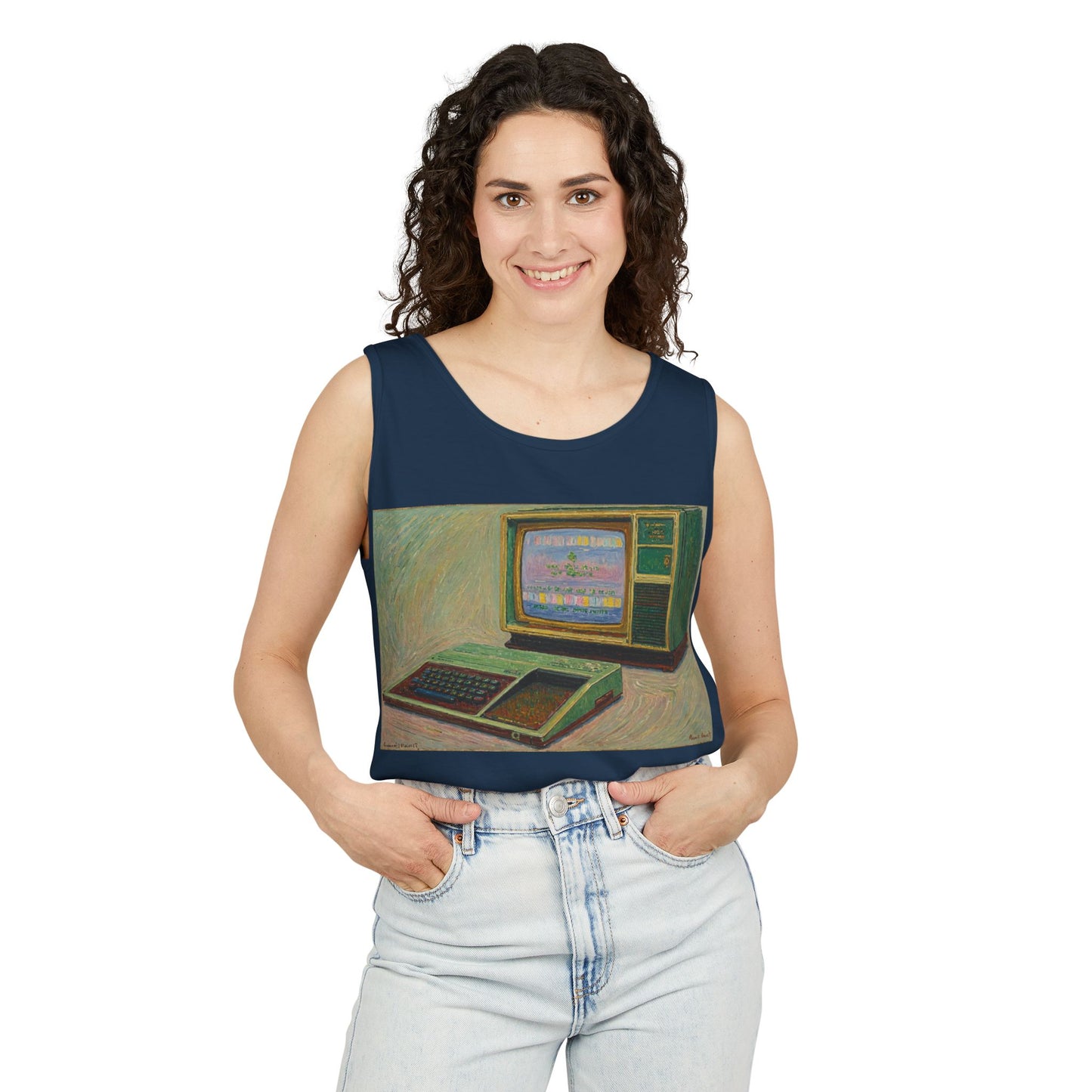 TI-99/4A Home Computer Inspired Tank Top | Oil Art 2 | Unisex Retro Graphic Tee for Tech Lovers, Summer Fashion, Gift for Nerds, Festival Wear, 80s Style