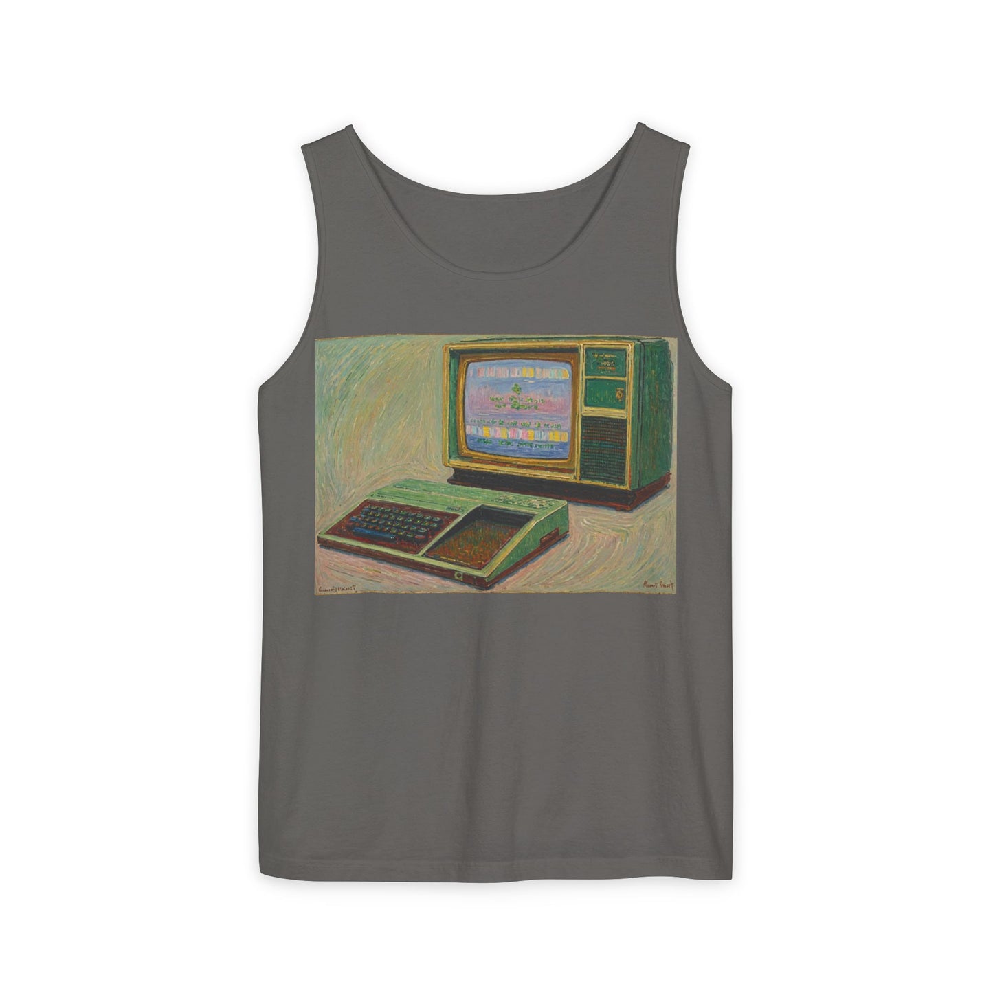 TI-99/4A Home Computer Inspired Tank Top | Oil Art 2 | Unisex Retro Graphic Tee for Tech Lovers, Summer Fashion, Gift for Nerds, Festival Wear, 80s Style