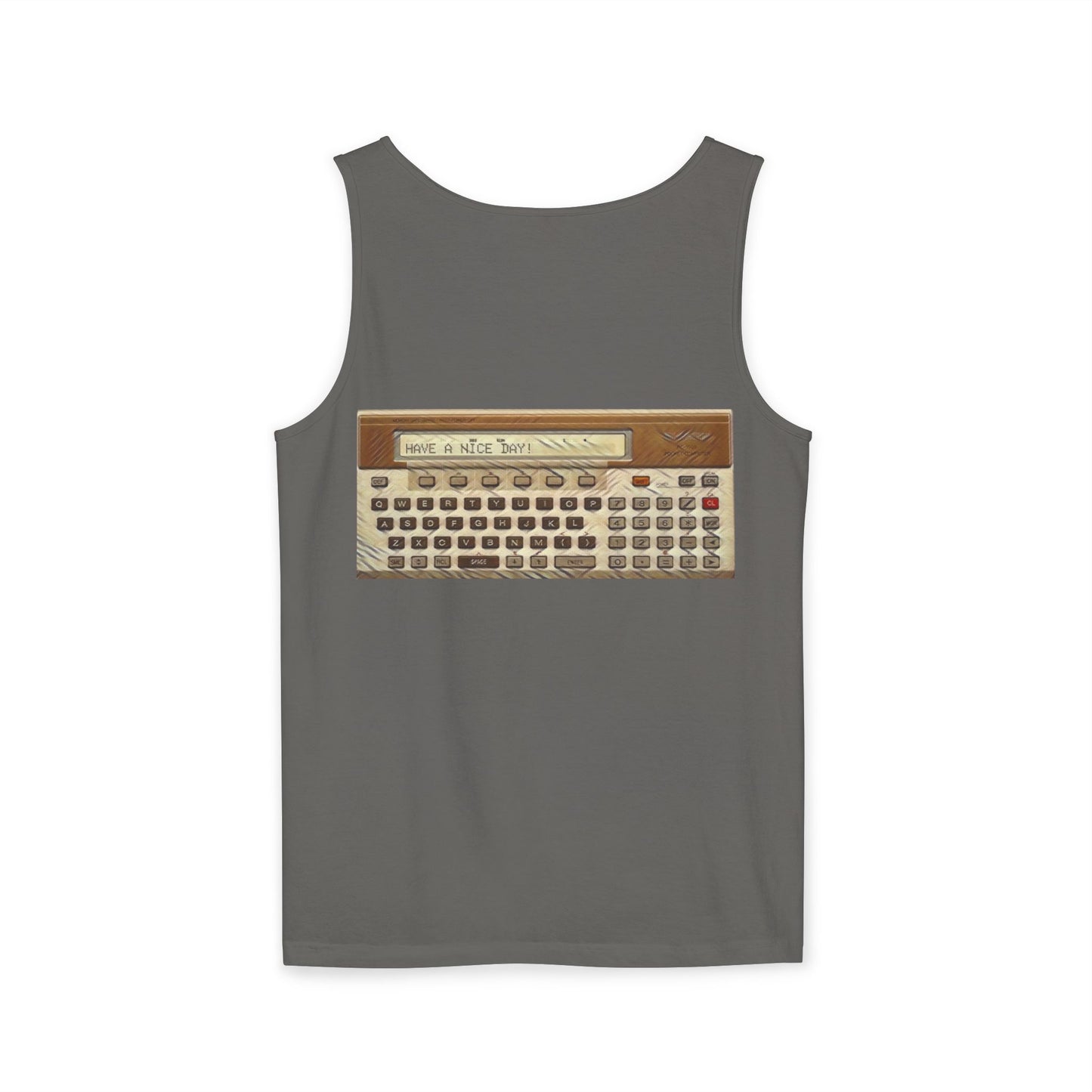 Pocket Computer Inspired Tank Top | Unisex Retro Graphic Tee for Tech Lovers, Summer Fashion, Gift for Nerds, Festival Wear, 80s Style
