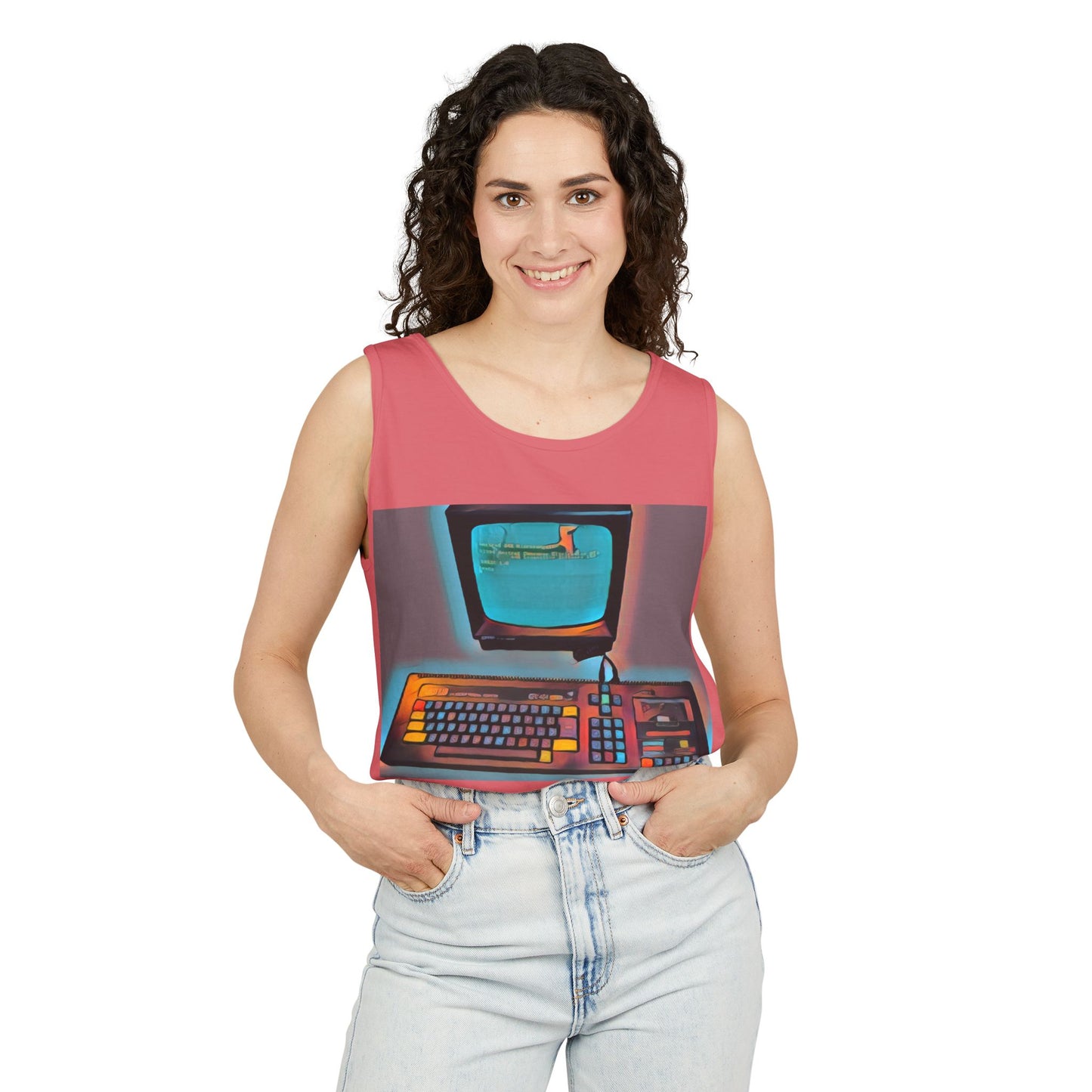 Classic 8 bit home computer inspired Tank Top | Print Art Color | Unisex Retro Graphic Tee for Tech Lovers, Summer Fashion, Gift for Nerds, Festival Wear, 80s Style