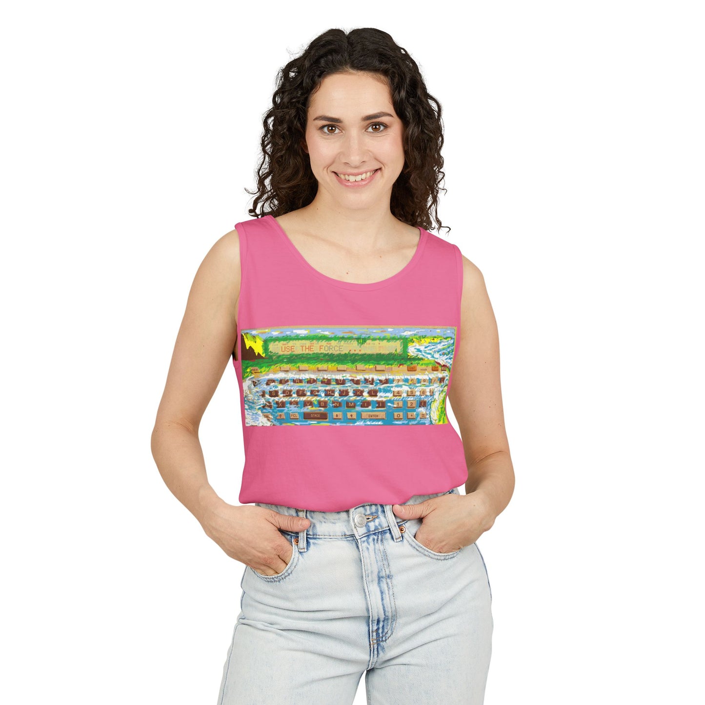 Pocket Computer Inspired Tank Top | Unisex Retro Graphic Tee for Tech Lovers, Summer Fashion, Gift for Nerds, Festival Wear, 80s Style