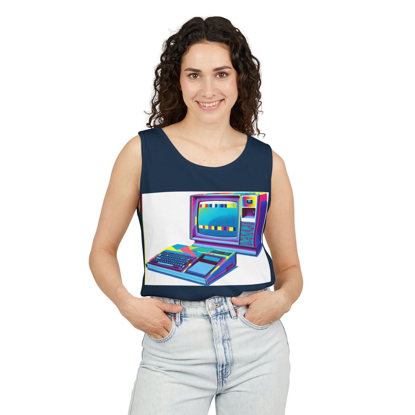 TI-99/4A Home Computer Inspired Tank Top | Multi-Color Modern Art | Unisex Retro Graphic Tee for Tech Lovers, Summer Fashion, Gift for Nerds, Festival Wear, 80s Style