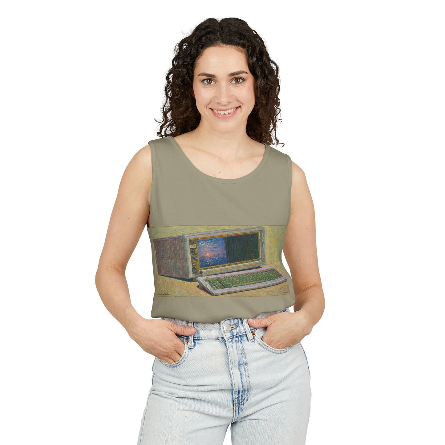 Classic Luggable PC Inspired Tank Top | Unisex Retro Graphic Tee for Tech Lovers, Summer Fashion, Gift for Nerds, Festival Wear, 80s Style