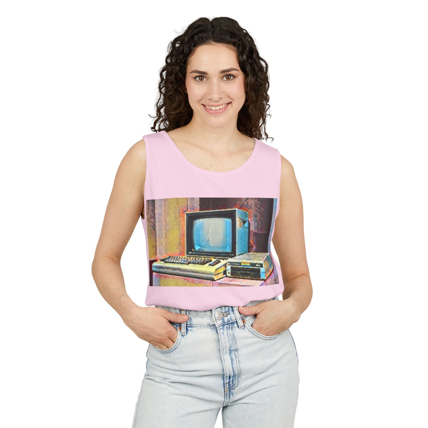 Classic 8 bit home computer inspired Tank Top | Spray Art Color | Unisex Retro Graphic Tee for Tech Lovers, Summer Fashion, Gift for Nerds, Festival Wear, 80s Style
