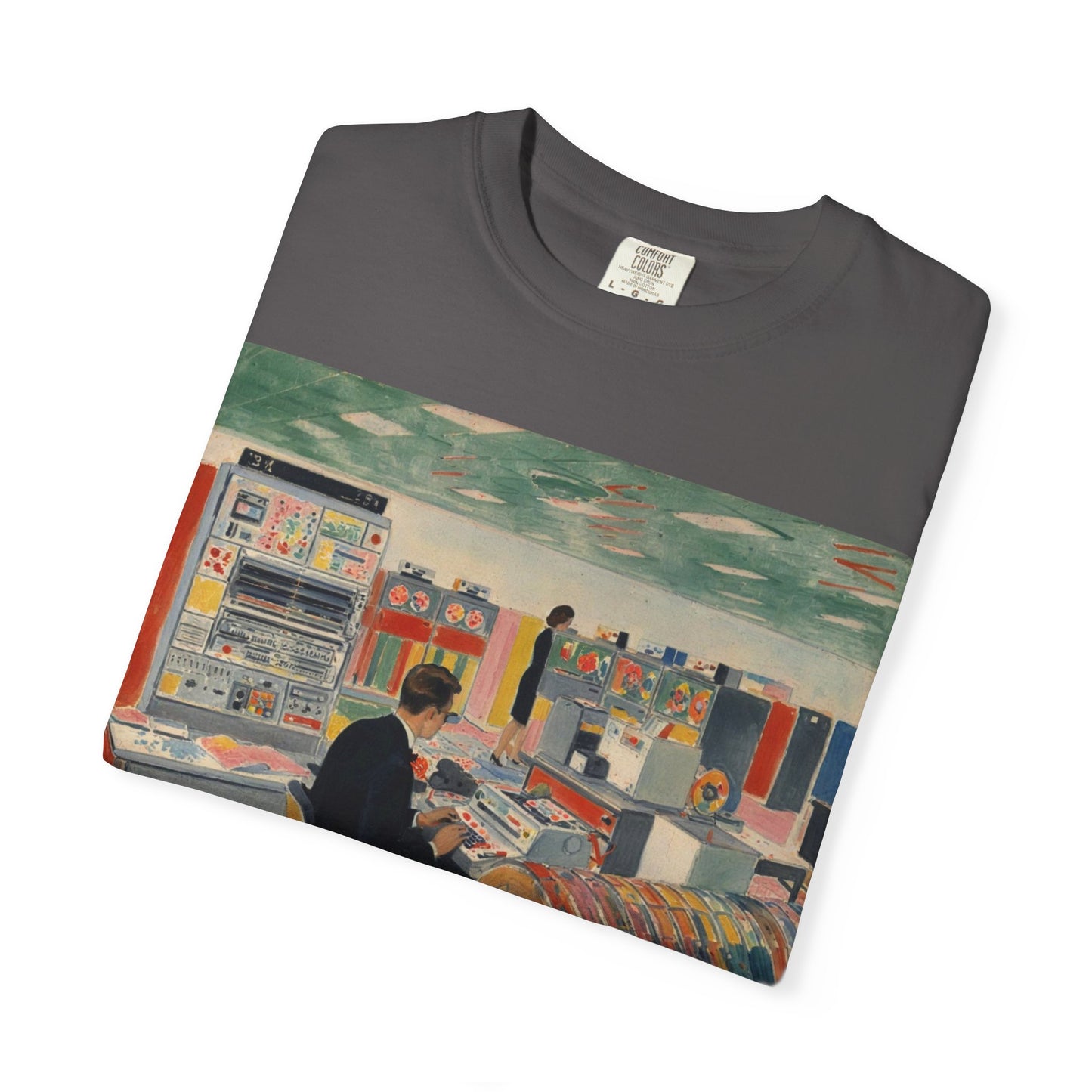 Classic Mainframe Computer T-Shirt with control panel on back - Modern Art Color
