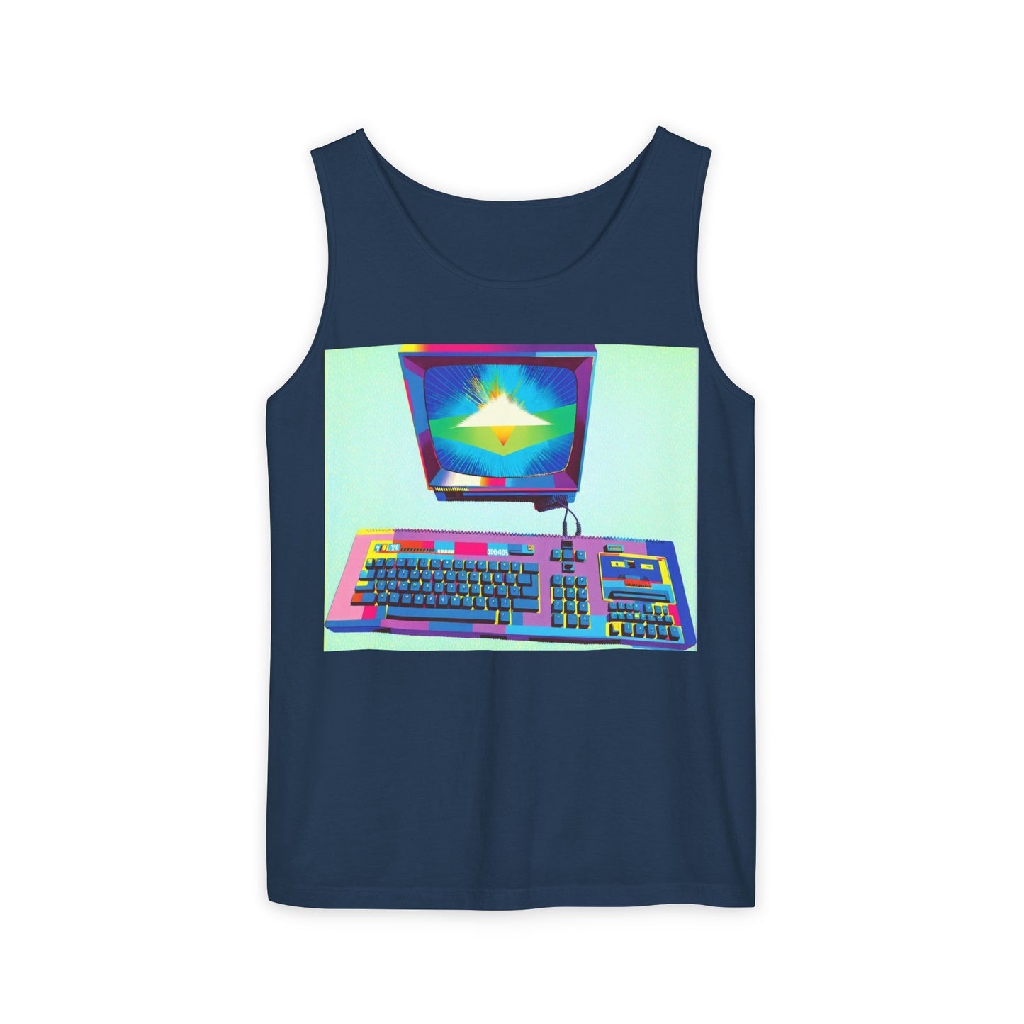 Classic 8 bit home computer inspired Tank Top | Multi-Color Art | Unisex Retro Graphic Tee for Tech Lovers, Summer Fashion, Gift for Nerds, Festival Wear, 80s Style