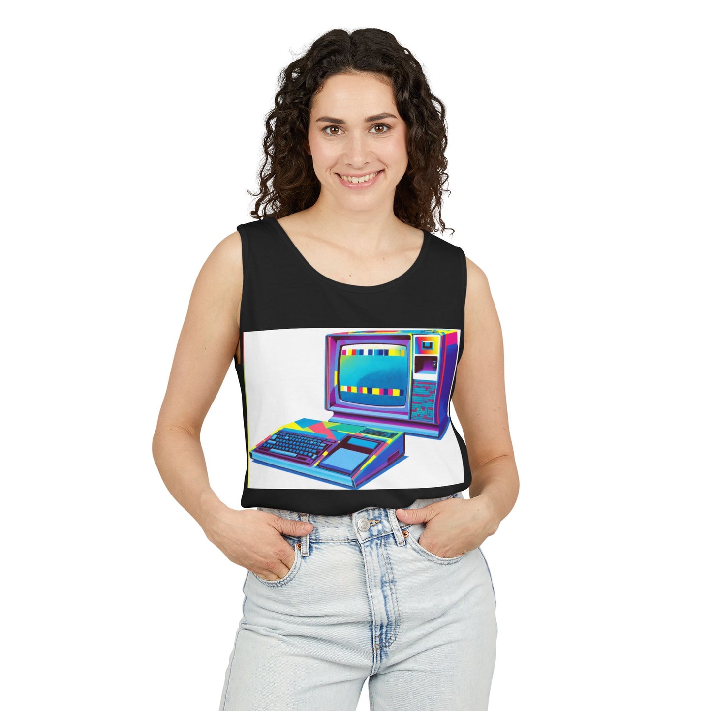 TI-99/4A Home Computer Inspired Tank Top | Multi-Color Modern Art | Unisex Retro Graphic Tee for Tech Lovers, Summer Fashion, Gift for Nerds, Festival Wear, 80s Style
