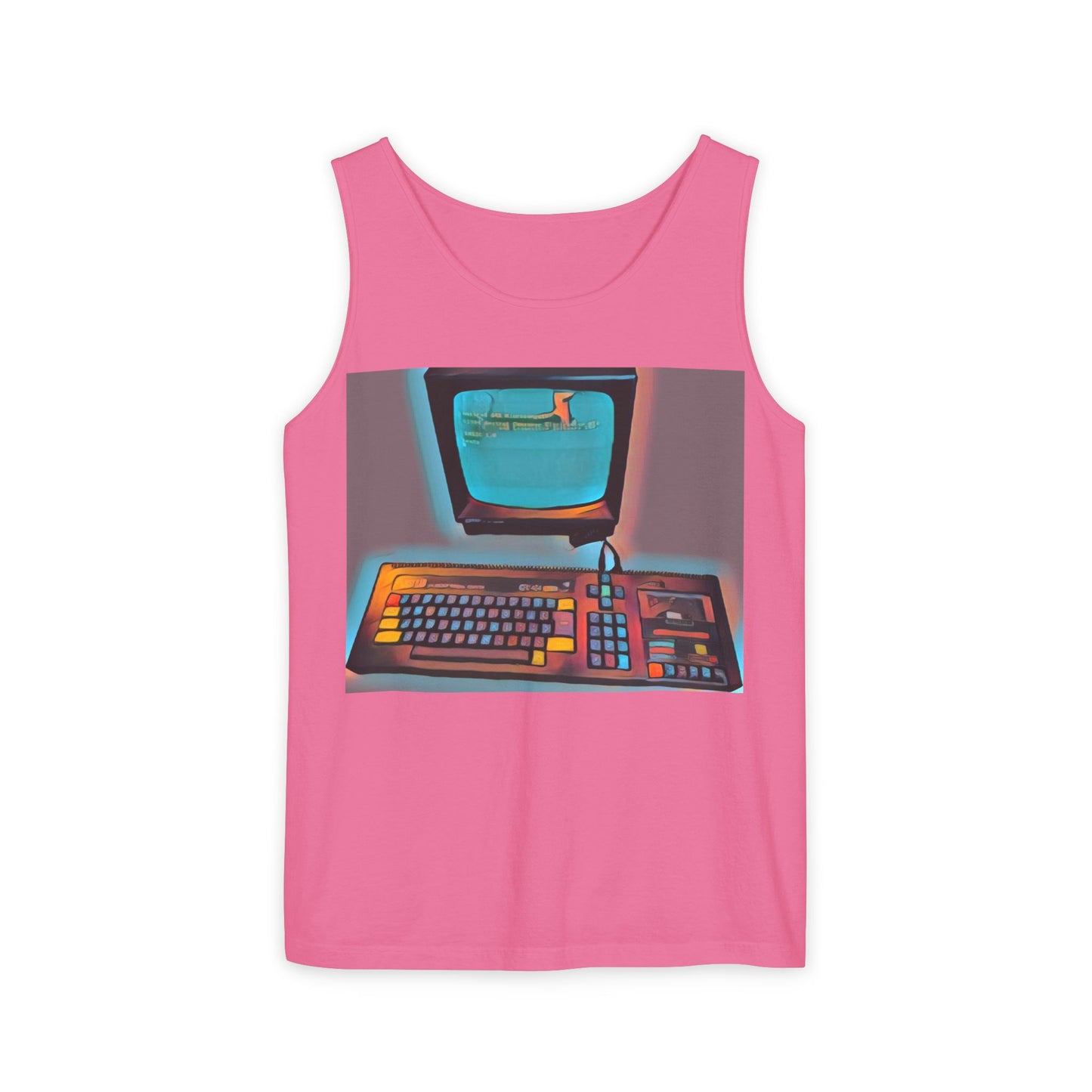 Classic 8 bit home computer inspired Tank Top | Print Art Color | Unisex Retro Graphic Tee for Tech Lovers, Summer Fashion, Gift for Nerds, Festival Wear, 80s Style