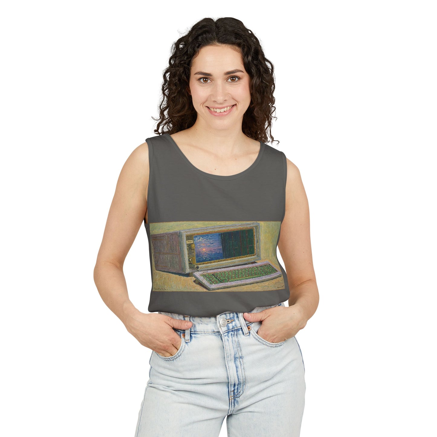 Classic Luggable PC Inspired Tank Top | Unisex Retro Graphic Tee for Tech Lovers, Summer Fashion, Gift for Nerds, Festival Wear, 80s Style