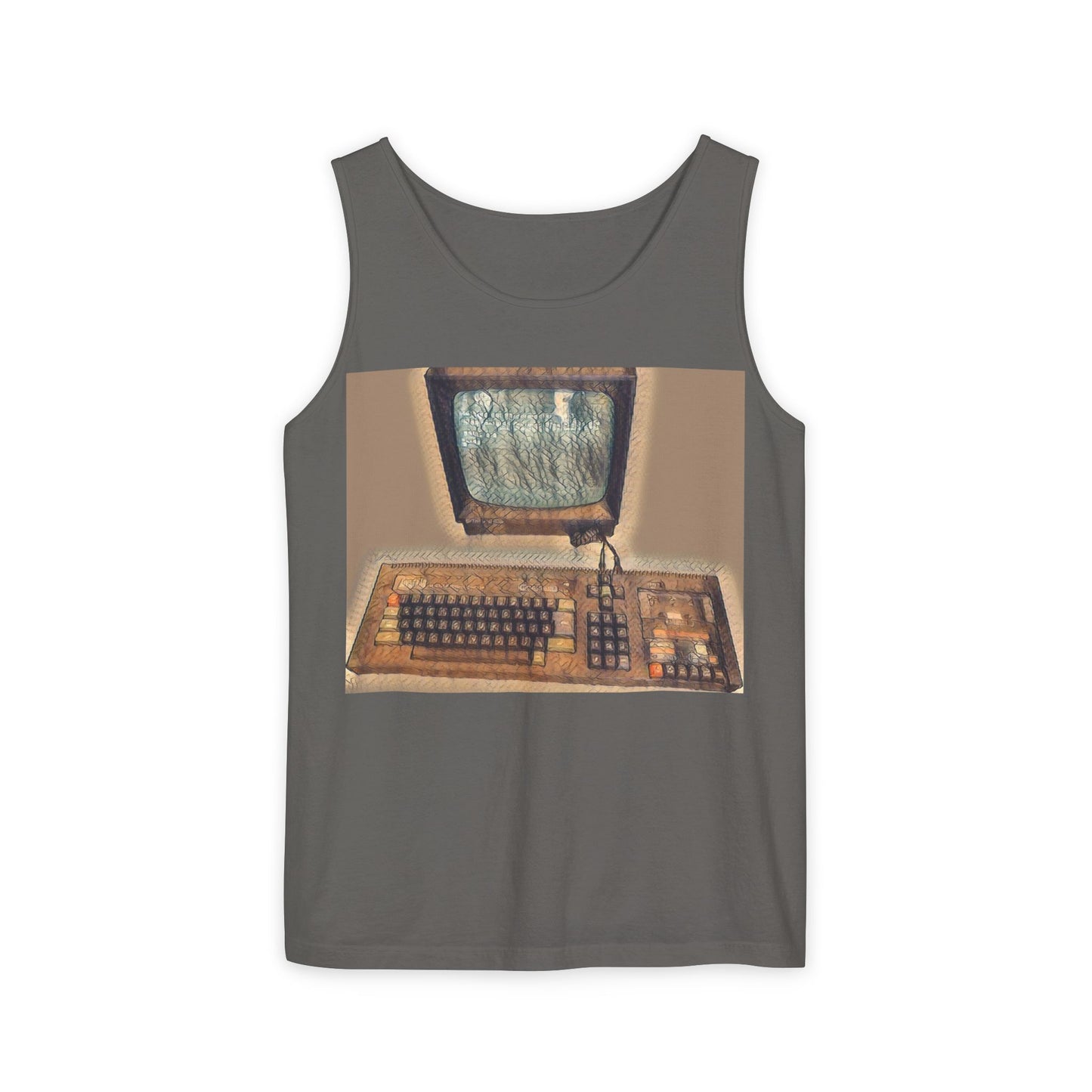 Classic 8 bit home computer inspired Tank Top | Faded Art Color | Unisex Retro Graphic Tee for Tech Lovers, Summer Fashion, Gift for Nerds, Festival Wear, 80s Style