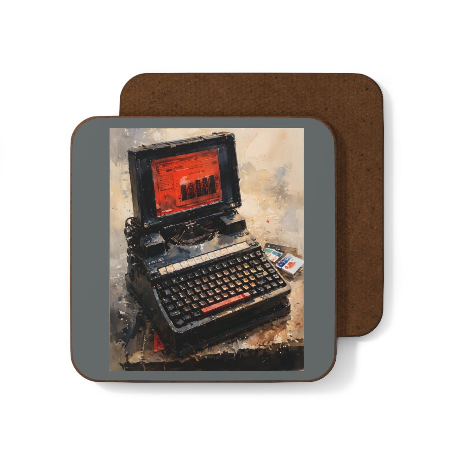 Classic Steam Punk Laptop in Dark Grey Hardboard Coaster in Paint Art Color for Tech Enthusiast & Creatives