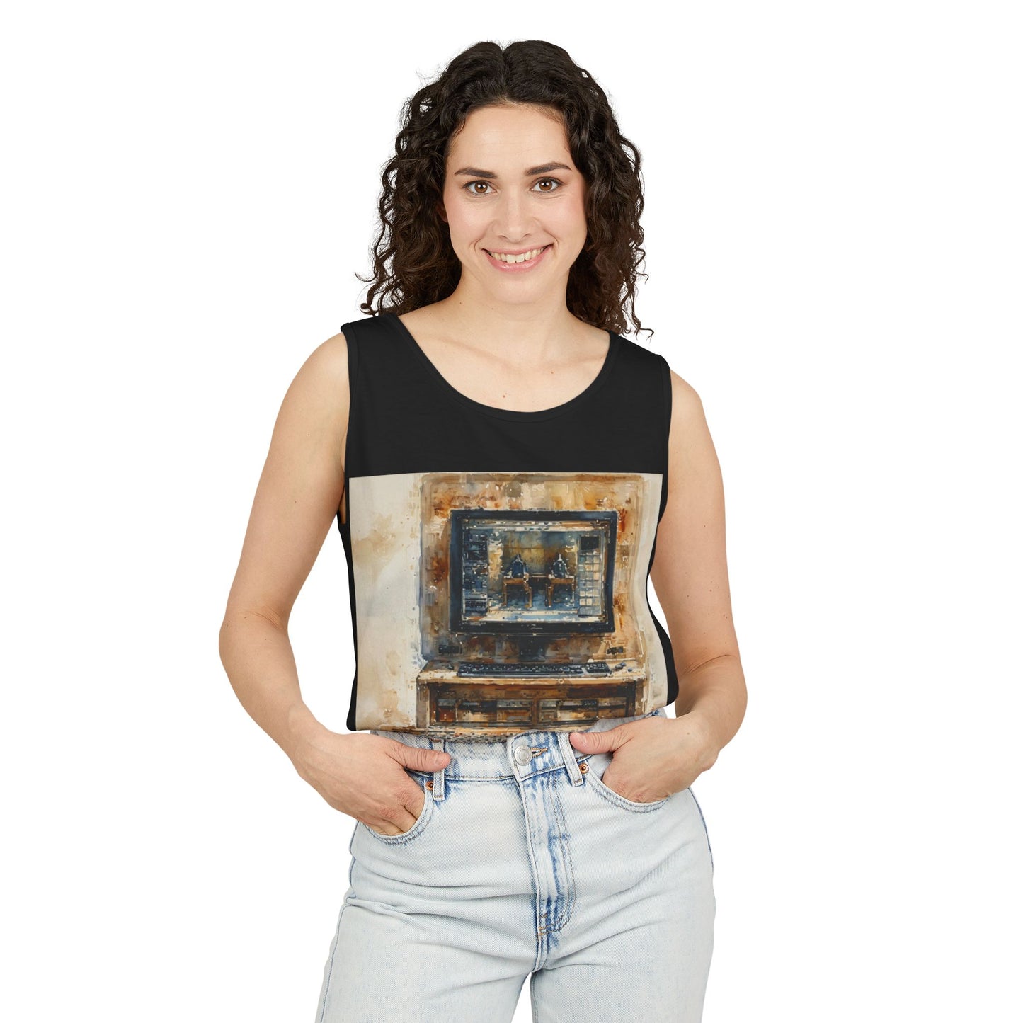 Classic business machine inspired Tank Top | Paint Art | Unisex Retro Graphic Tee for Tech Lovers, Summer Fashion, Gift for Nerds, Festival Wear, 80s Style