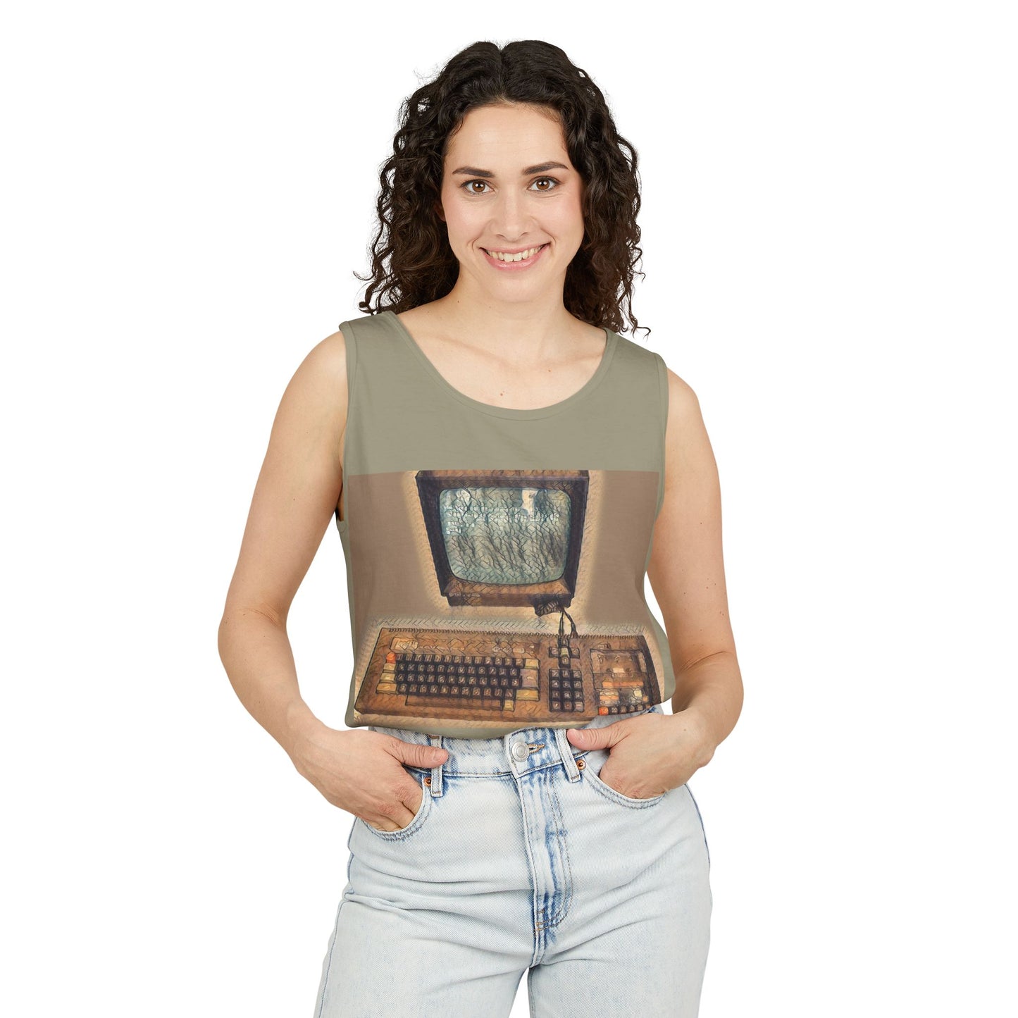 Classic 8 bit home computer inspired Tank Top | Faded Art Color | Unisex Retro Graphic Tee for Tech Lovers, Summer Fashion, Gift for Nerds, Festival Wear, 80s Style