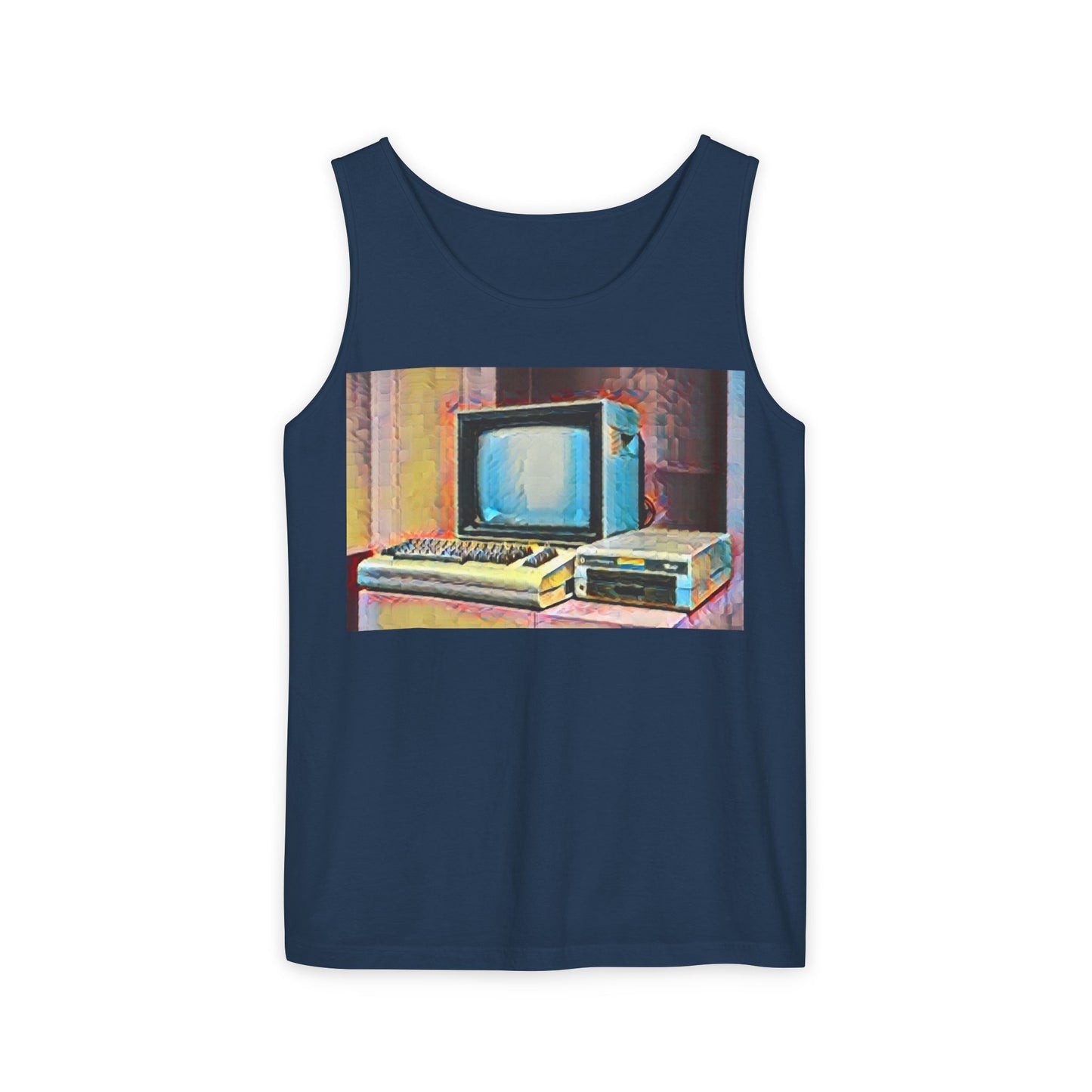 Classic 8 bit home computer inspired Tank Top | Spray Art Color | Unisex Retro Graphic Tee for Tech Lovers, Summer Fashion, Gift for Nerds, Festival Wear, 80s Style