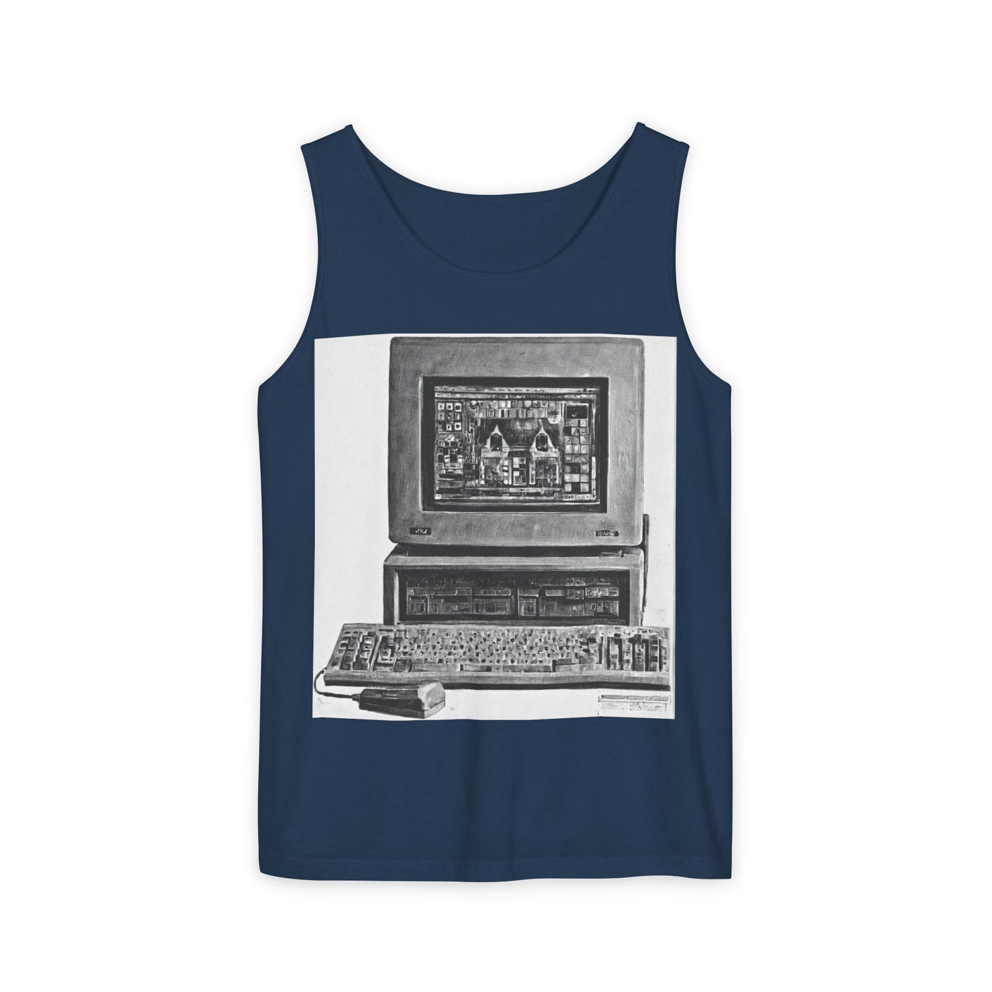 Classic business machine inspired Tank Top | Monochrome Art | Unisex Retro Graphic Tee for Tech Lovers, Summer Fashion, Gift for Nerds, Festival Wear, 80s Style
