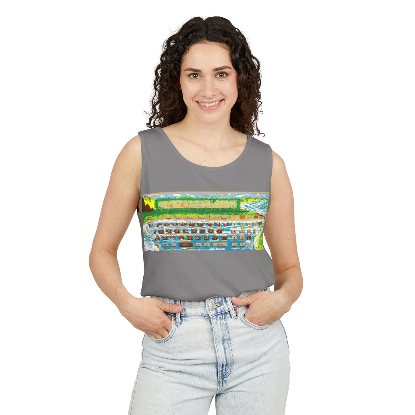 Pocket Computer Inspired Tank Top | Unisex Retro Graphic Tee for Tech Lovers, Summer Fashion, Gift for Nerds, Festival Wear, 80s Style
