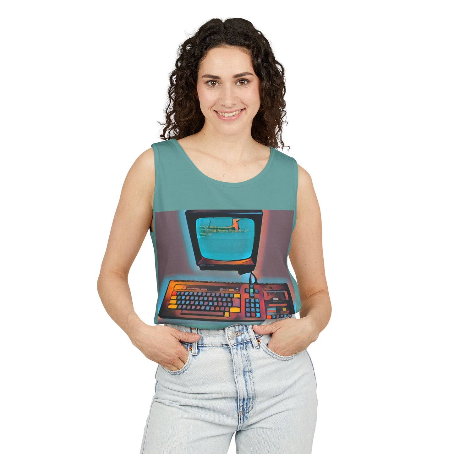 Classic 8 bit home computer inspired Tank Top | Print Art Color | Unisex Retro Graphic Tee for Tech Lovers, Summer Fashion, Gift for Nerds, Festival Wear, 80s Style