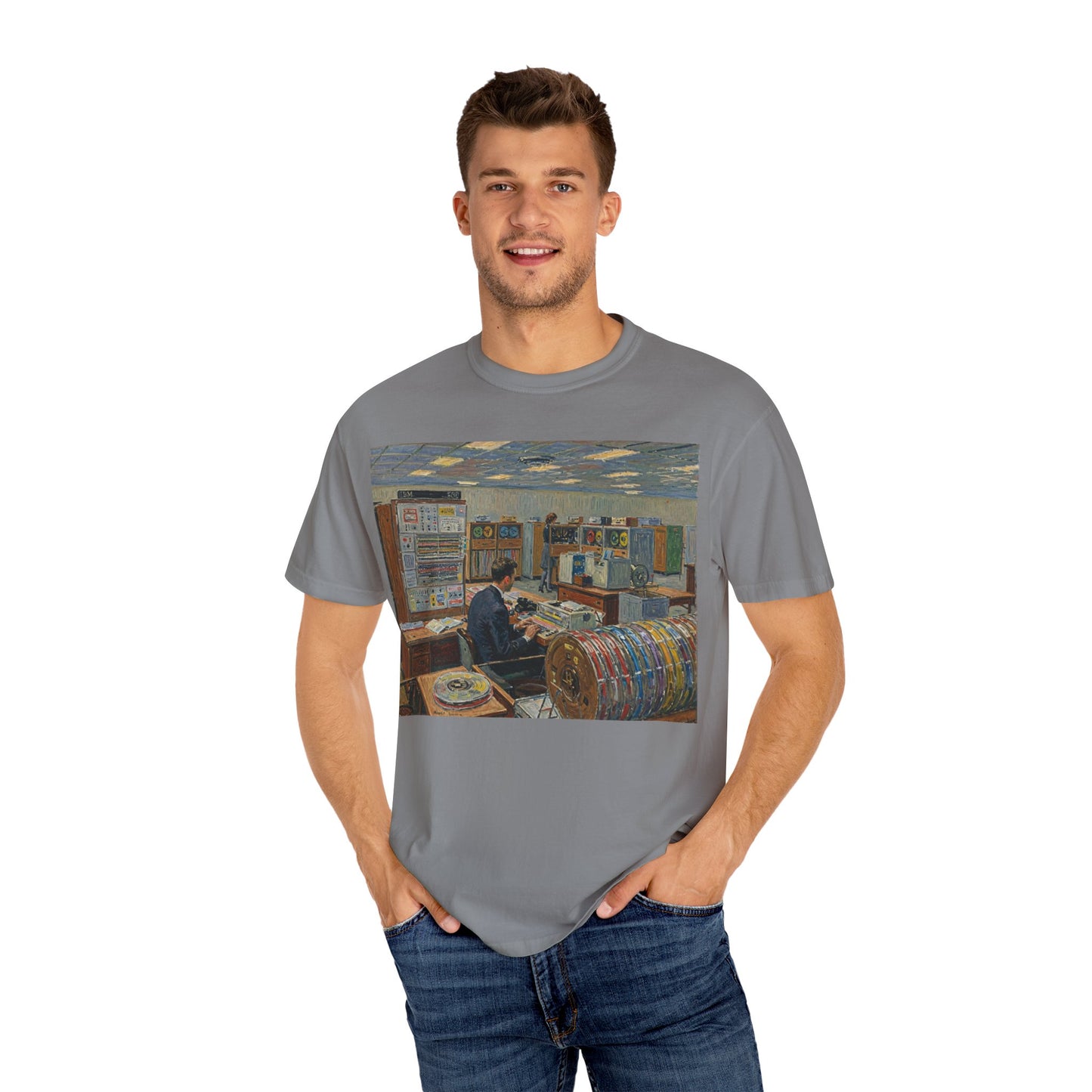 Classic Mainframe T-Shirt with tape storage units on back - Print Art Color