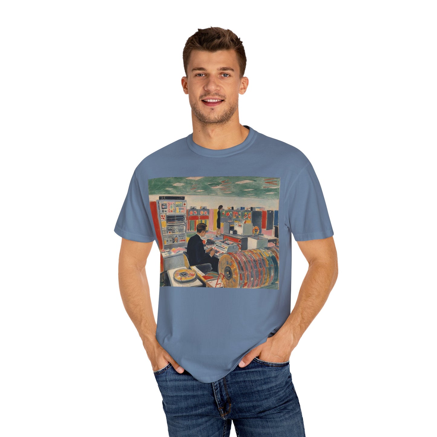 Classic Mainframe Computer T-Shirt with control panel on back - Modern Art Color
