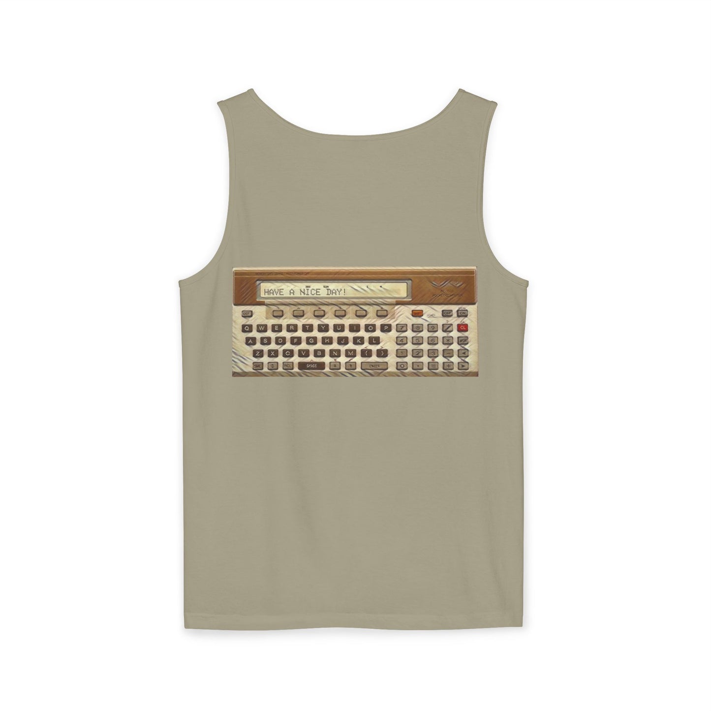 Pocket Computer Inspired Tank Top | Unisex Retro Graphic Tee for Tech Lovers, Summer Fashion, Gift for Nerds, Festival Wear, 80s Style