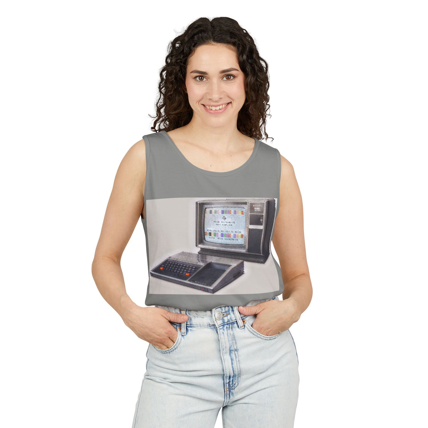 TI-99/4A Home Computer Inspired Tank Top | Matt Art Color | Unisex Retro Graphic Tee for Tech Lovers, Summer Fashion, Gift for Nerds, Festival Wear, 80s Style
