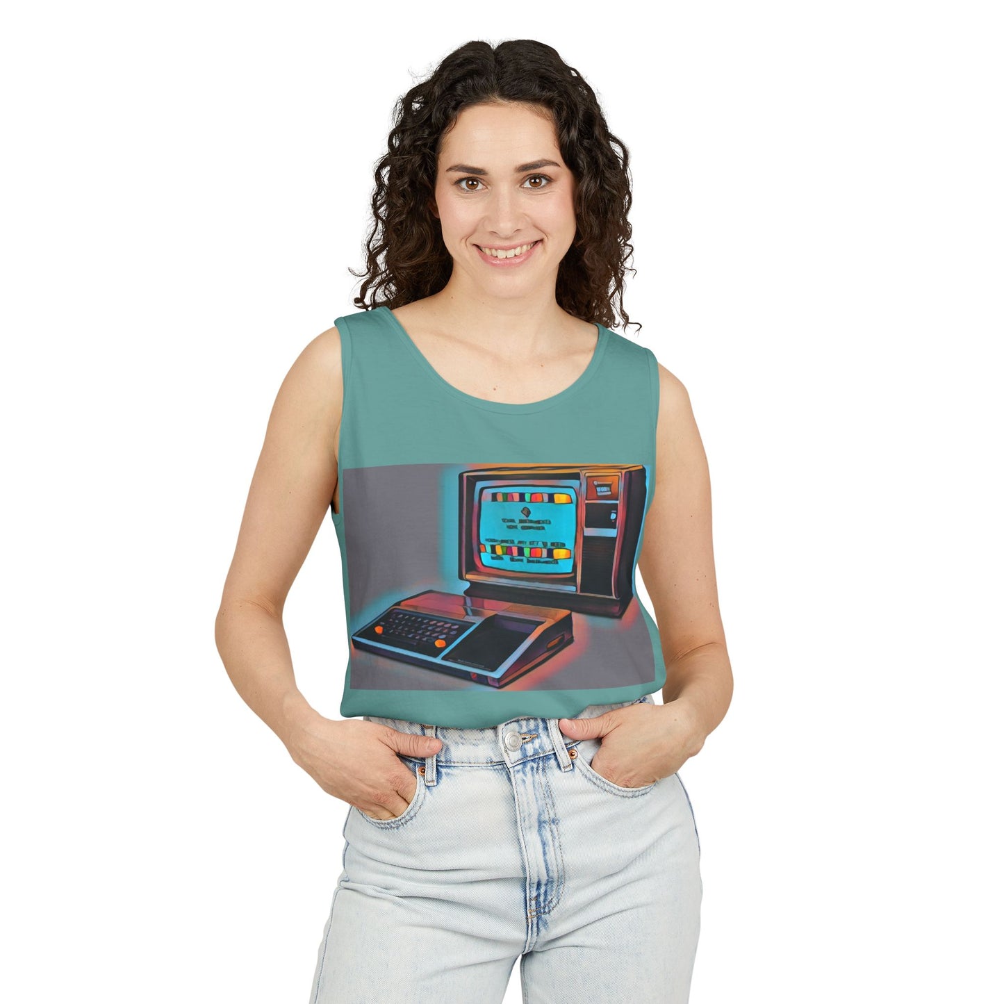 TI-99/4A Computer Inspired Tank Top | Print Art Color | Unisex Retro Graphic Tee for Tech Lovers, Summer Fashion, Gift for Nerds, Festival Wear, 80s Style