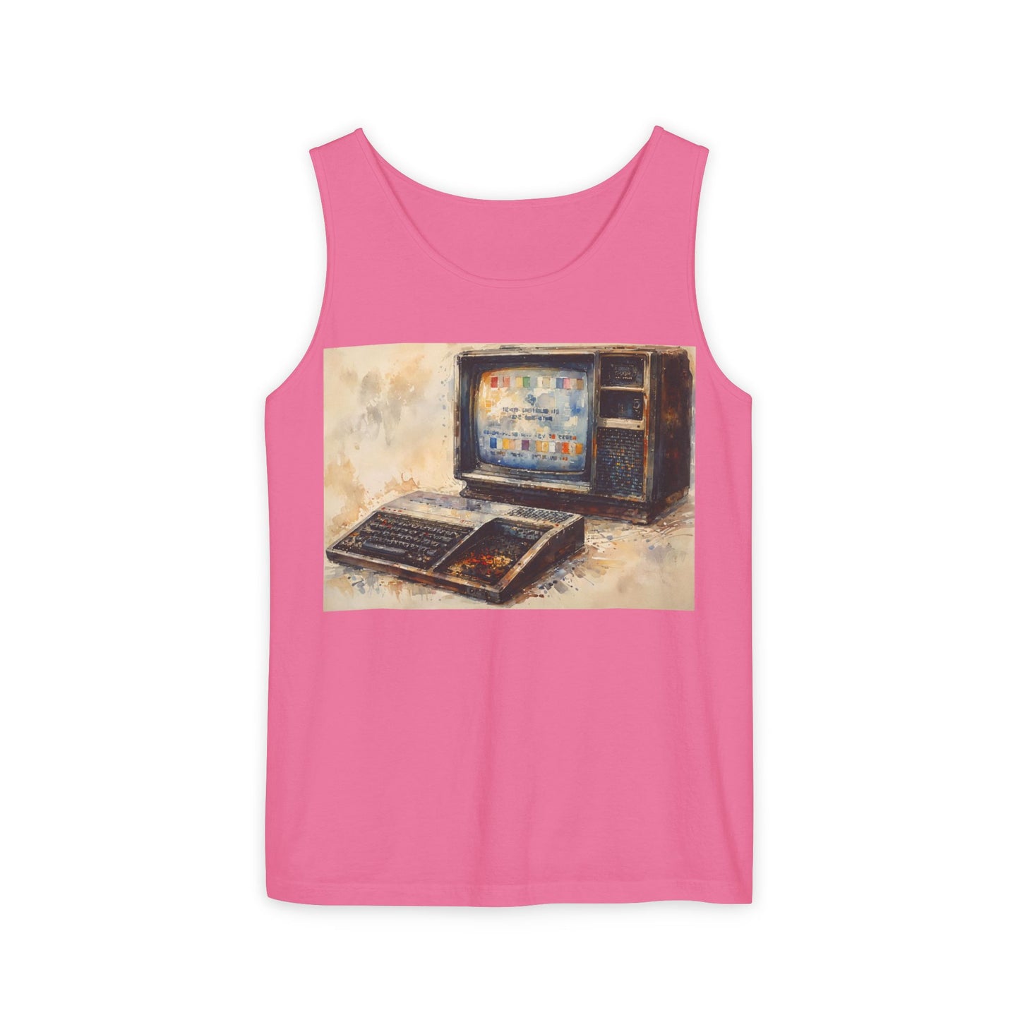 TI-99/4A Home Computer Inspired Tank Top | Oil Art Color | Unisex Retro Graphic Tee for Tech Lovers, Summer Fashion, Gift for Nerds, Festival Wear, 80s Style