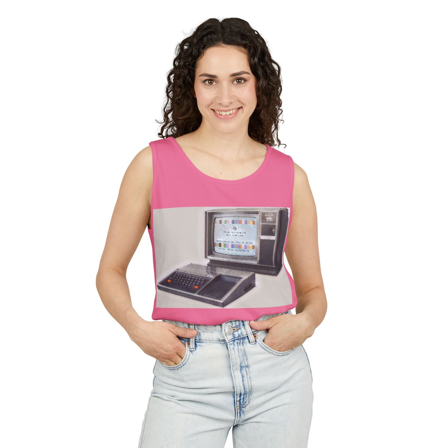 TI-99/4A Home Computer Inspired Tank Top | Matt Art Color | Unisex Retro Graphic Tee for Tech Lovers, Summer Fashion, Gift for Nerds, Festival Wear, 80s Style
