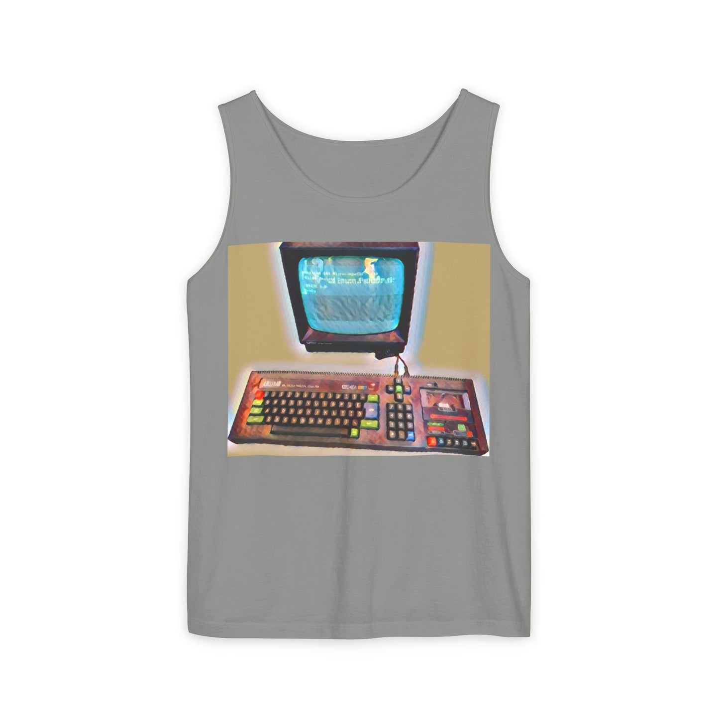 Classic 8 bit home computer inspired Tank Top | Color Print Art | Unisex Retro Graphic Tee for Tech Lovers, Summer Fashion, Gift for Nerds, Festival Wear, 80s Style