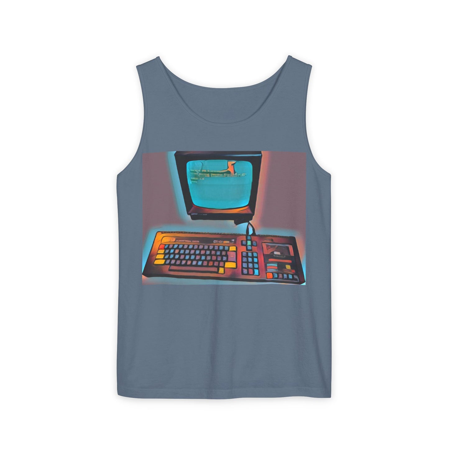 Classic 8 bit home computer inspired Tank Top | Print Art Color | Unisex Retro Graphic Tee for Tech Lovers, Summer Fashion, Gift for Nerds, Festival Wear, 80s Style