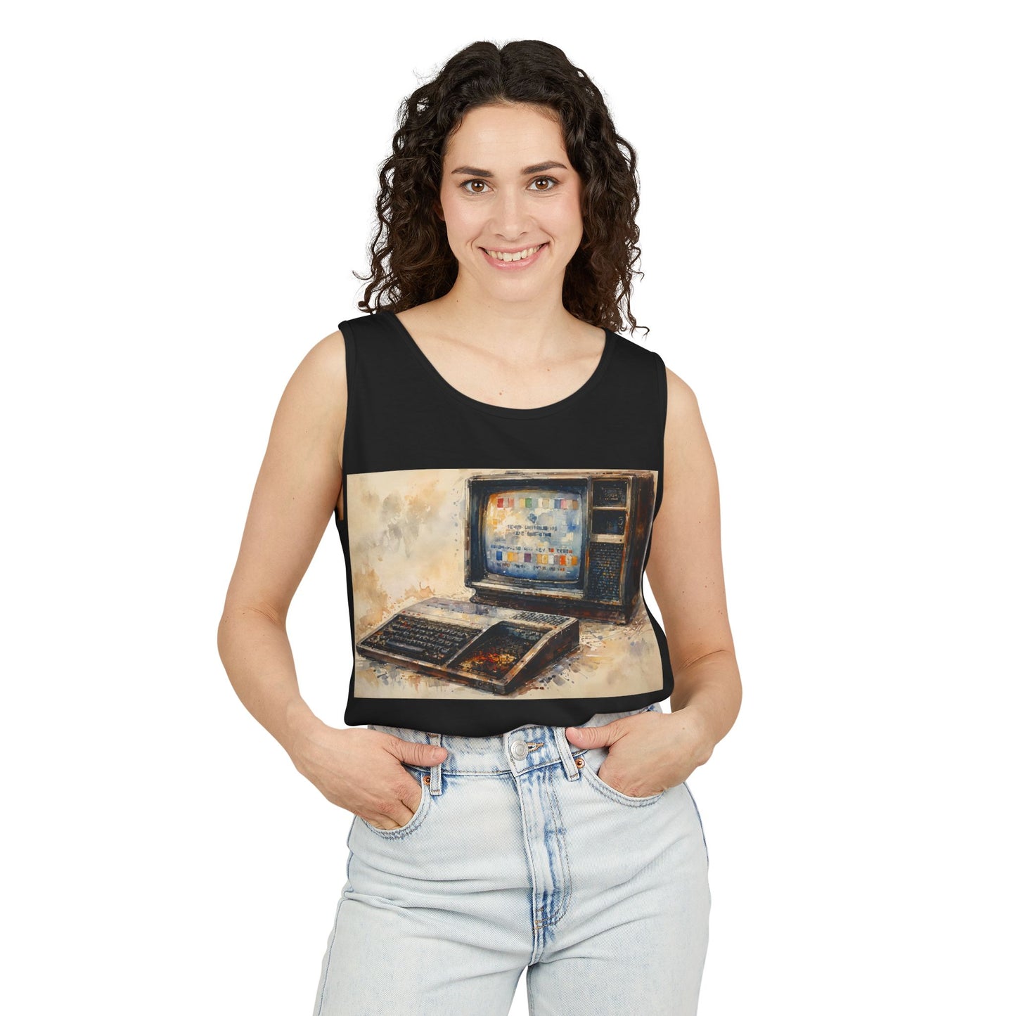 TI-99/4A Home Computer Inspired Tank Top | Oil Art Color | Unisex Retro Graphic Tee for Tech Lovers, Summer Fashion, Gift for Nerds, Festival Wear, 80s Style