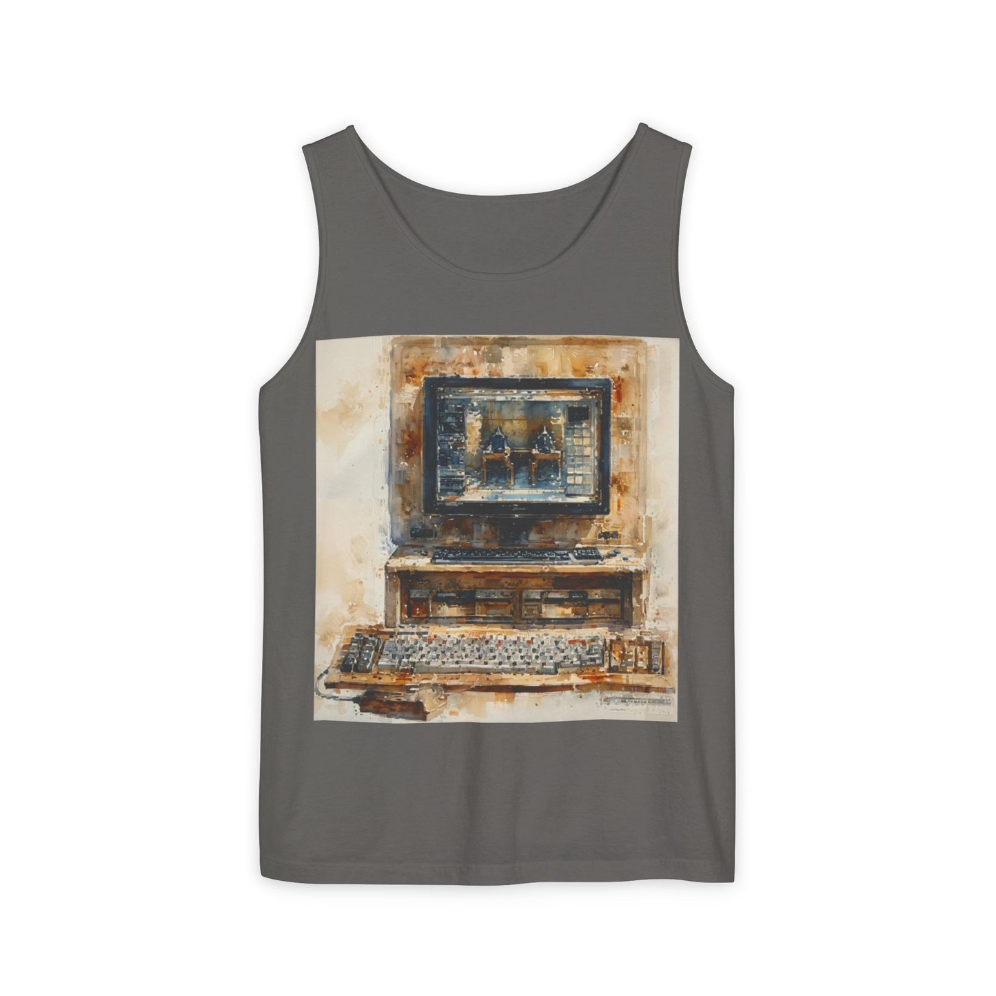 Classic business machine inspired Tank Top | Paint Art | Unisex Retro Graphic Tee for Tech Lovers, Summer Fashion, Gift for Nerds, Festival Wear, 80s Style