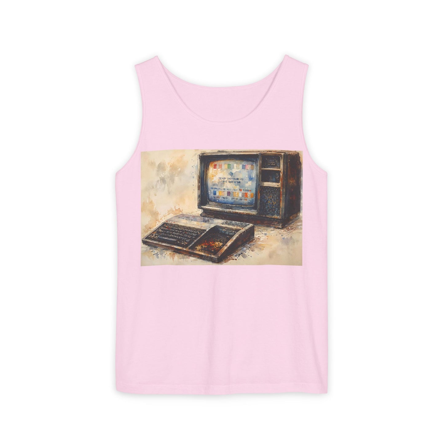 TI-99/4A Home Computer Inspired Tank Top | Oil Art Color | Unisex Retro Graphic Tee for Tech Lovers, Summer Fashion, Gift for Nerds, Festival Wear, 80s Style