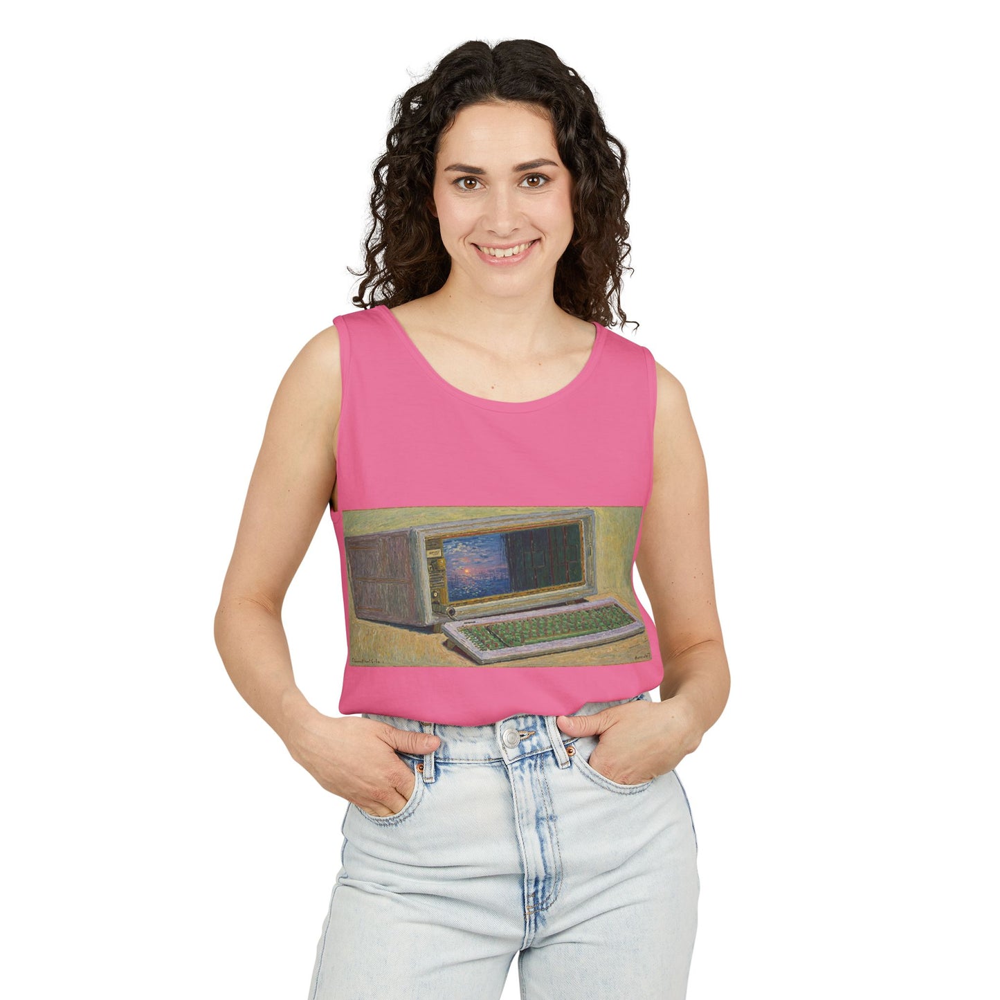 Classic Luggable PC Inspired Tank Top | Unisex Retro Graphic Tee for Tech Lovers, Summer Fashion, Gift for Nerds, Festival Wear, 80s Style