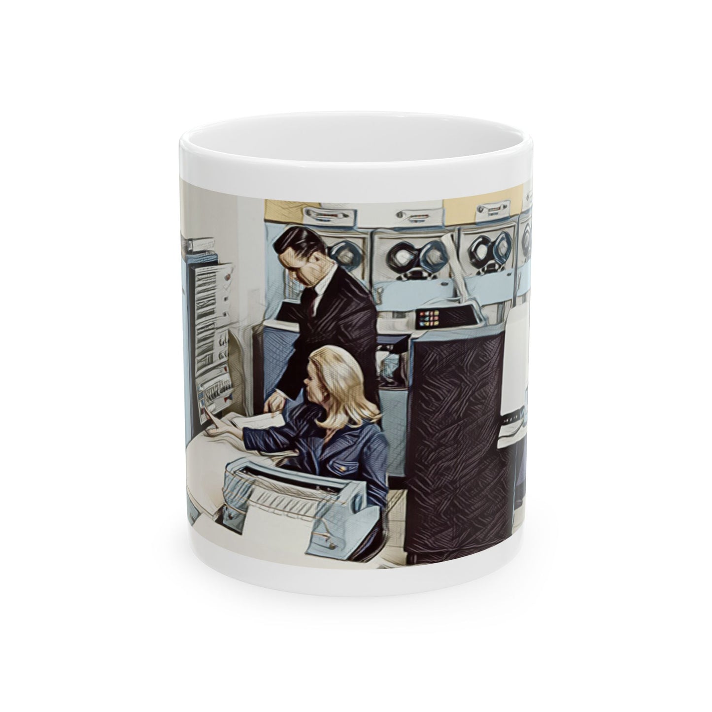 Classic Mainframe Ceramic Mug in Print Art Color Design | Perfect for Tech Lovers