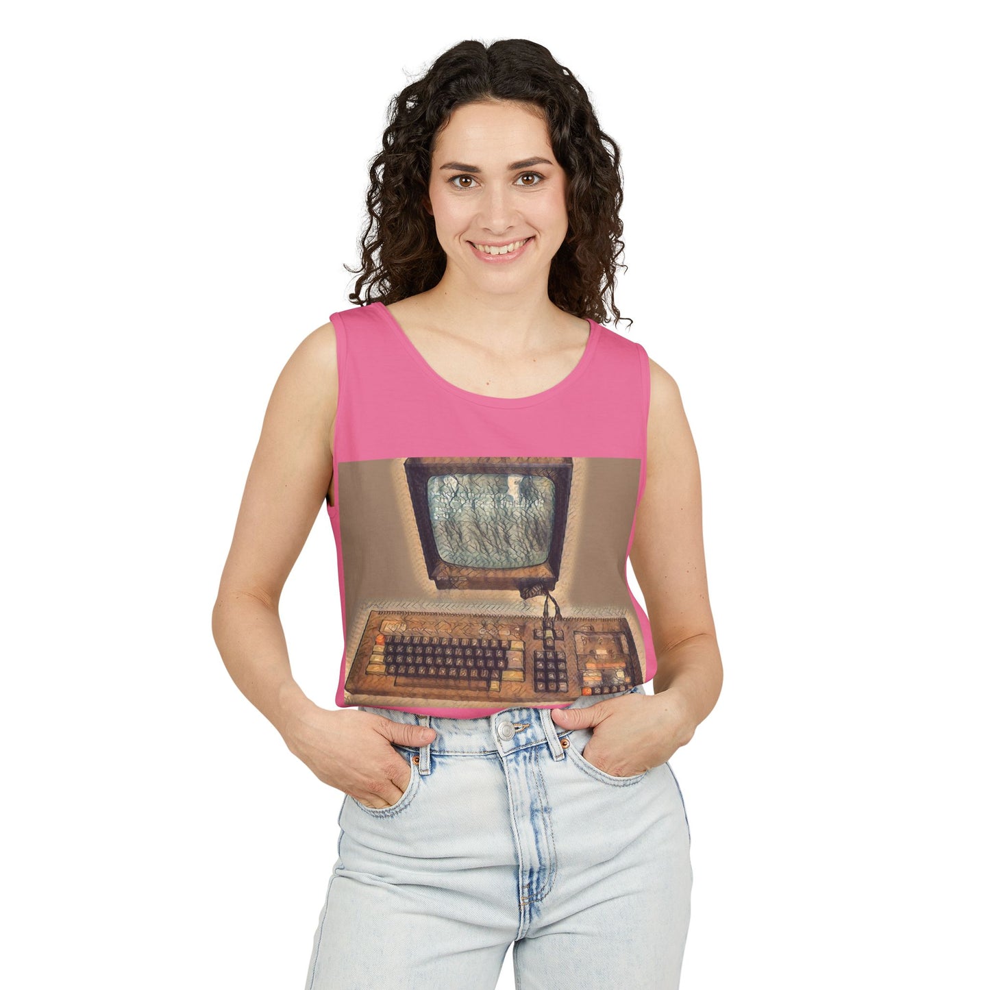 Classic 8 bit home computer inspired Tank Top | Faded Art Color | Unisex Retro Graphic Tee for Tech Lovers, Summer Fashion, Gift for Nerds, Festival Wear, 80s Style
