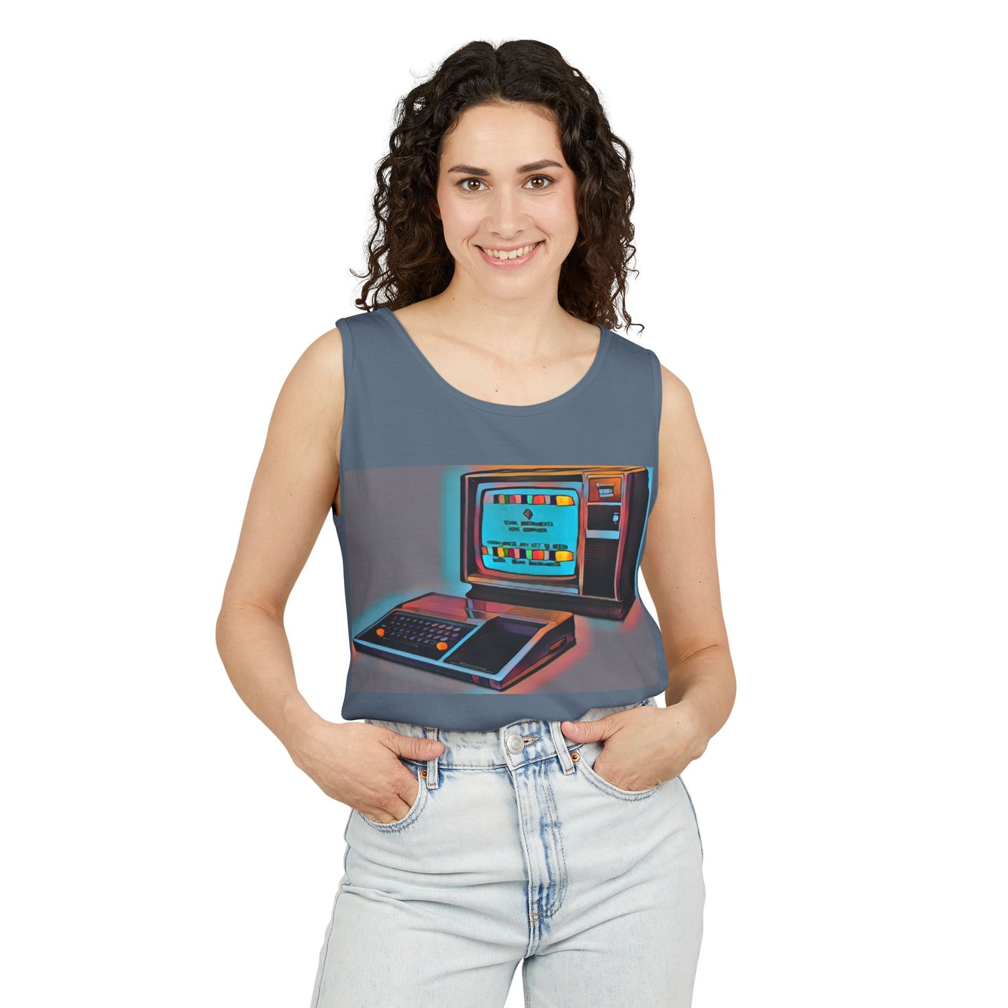 TI-99/4A Computer Inspired Tank Top | Print Art Color | Unisex Retro Graphic Tee for Tech Lovers, Summer Fashion, Gift for Nerds, Festival Wear, 80s Style