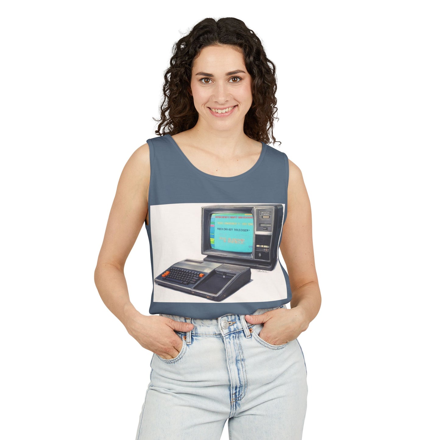 TI-99/4A Home Computer Inspired Tank Top | Mosaic Art Color | Unisex Retro Graphic Tee for Tech Lovers, Summer Fashion, Gift for Nerds, Festival Wear, 80s Style
